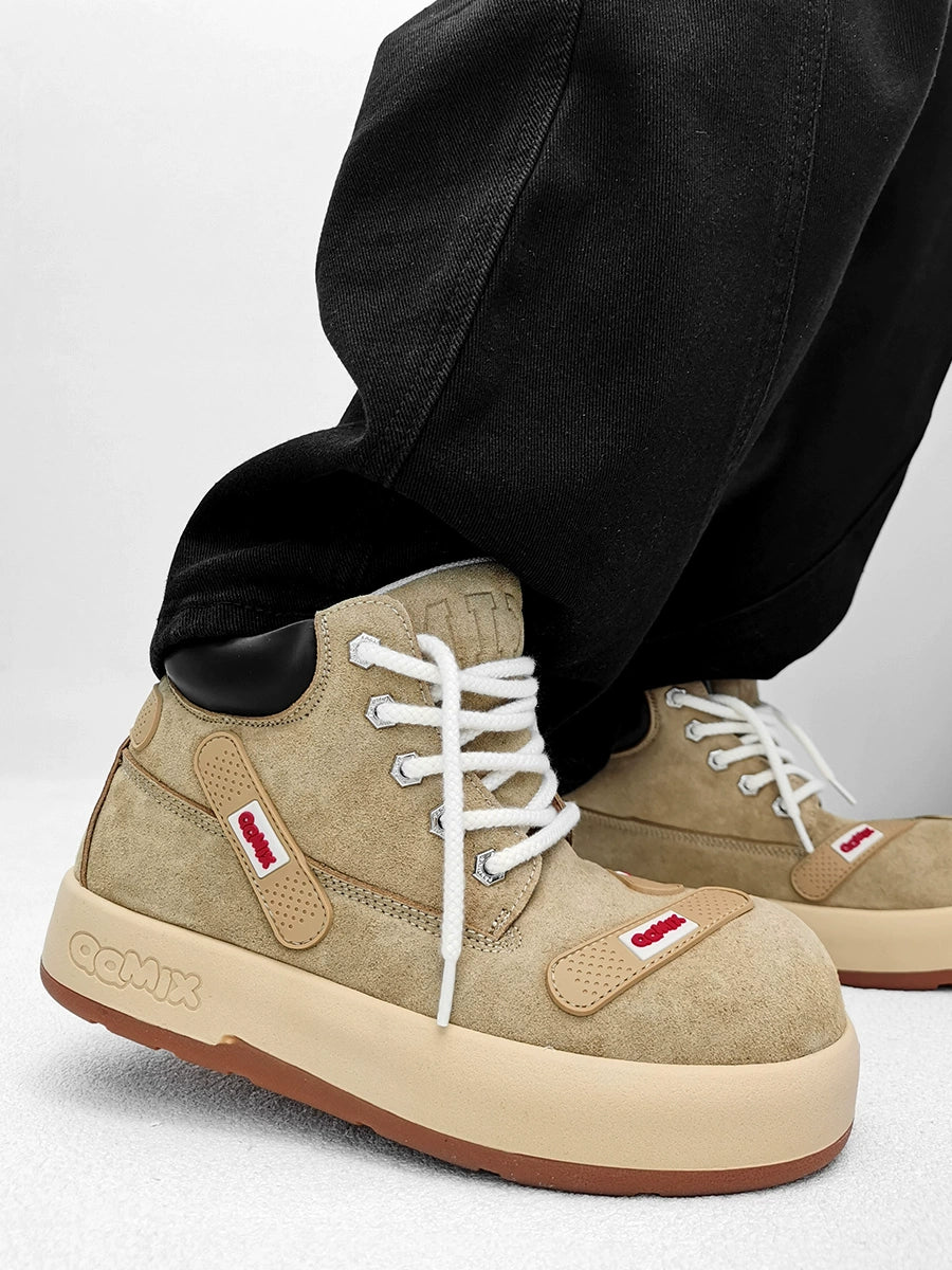 Beige Suede Chunky Platform Sneakers with Gum Sole