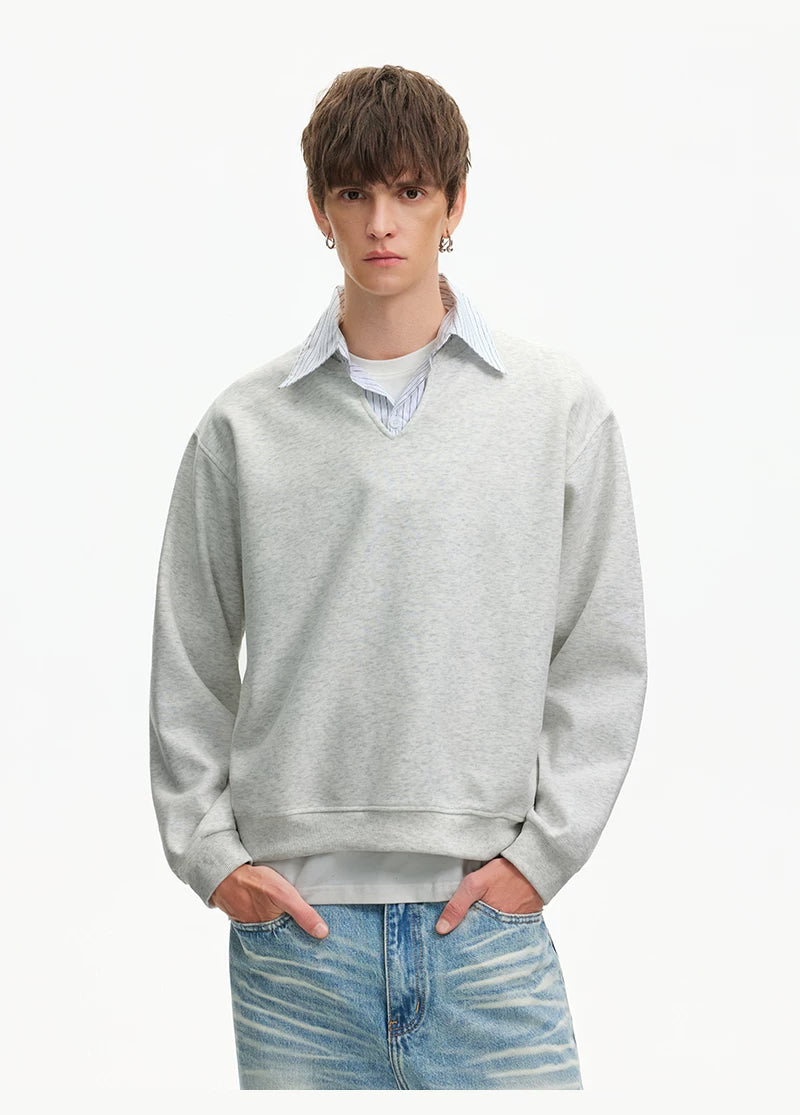 Scholarly Layered V‑Neck Sweatshirt