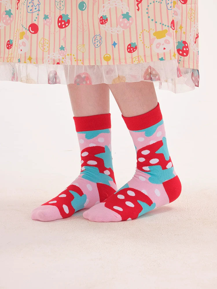 Panda Mushroom Mismatched Crew Socks