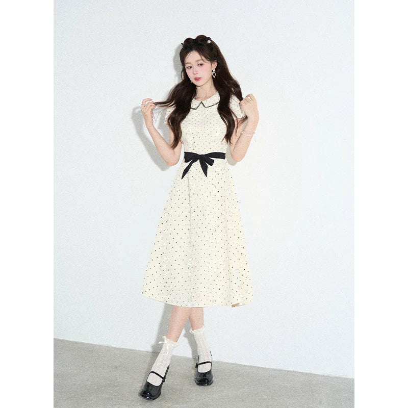 Ivory Polka-Dot Bow Dress