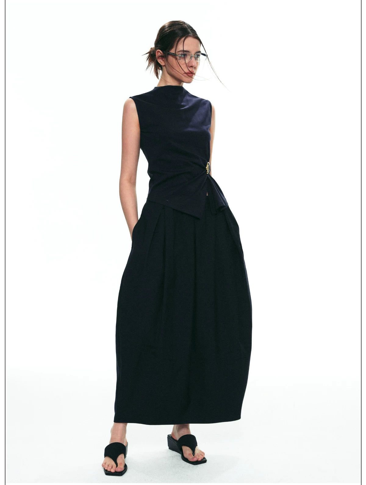 Gathered Buckle Ring Sleeveless Top