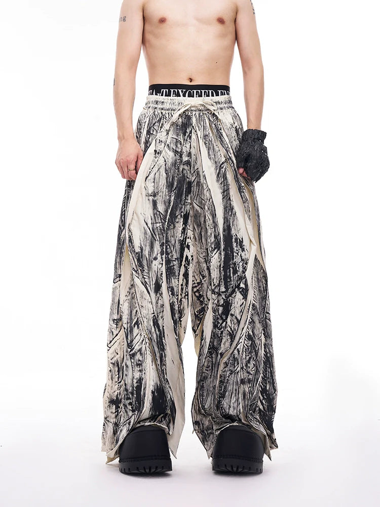 Drawstring Marble Wide-Leg Pants