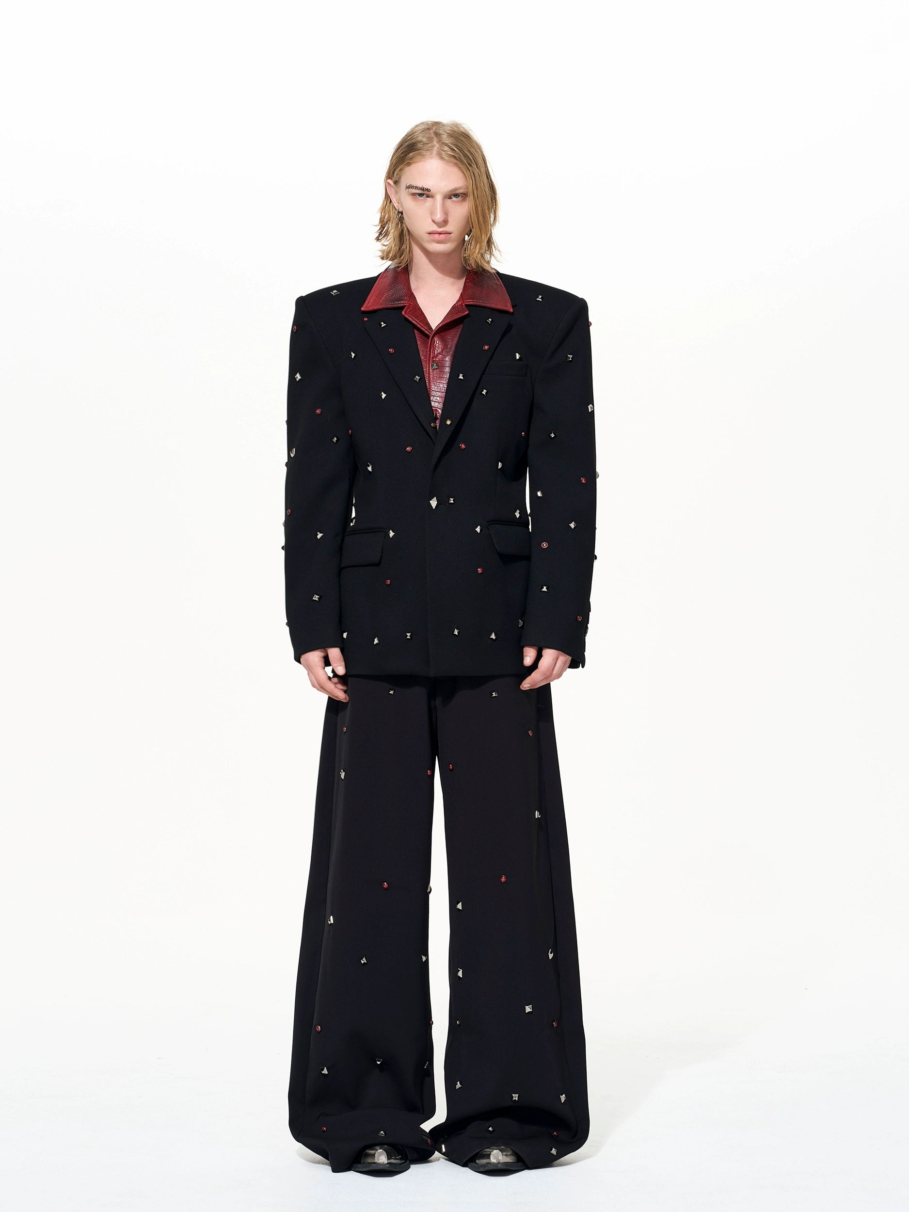 Crimson Relic Studded Blazer and Pants Setup