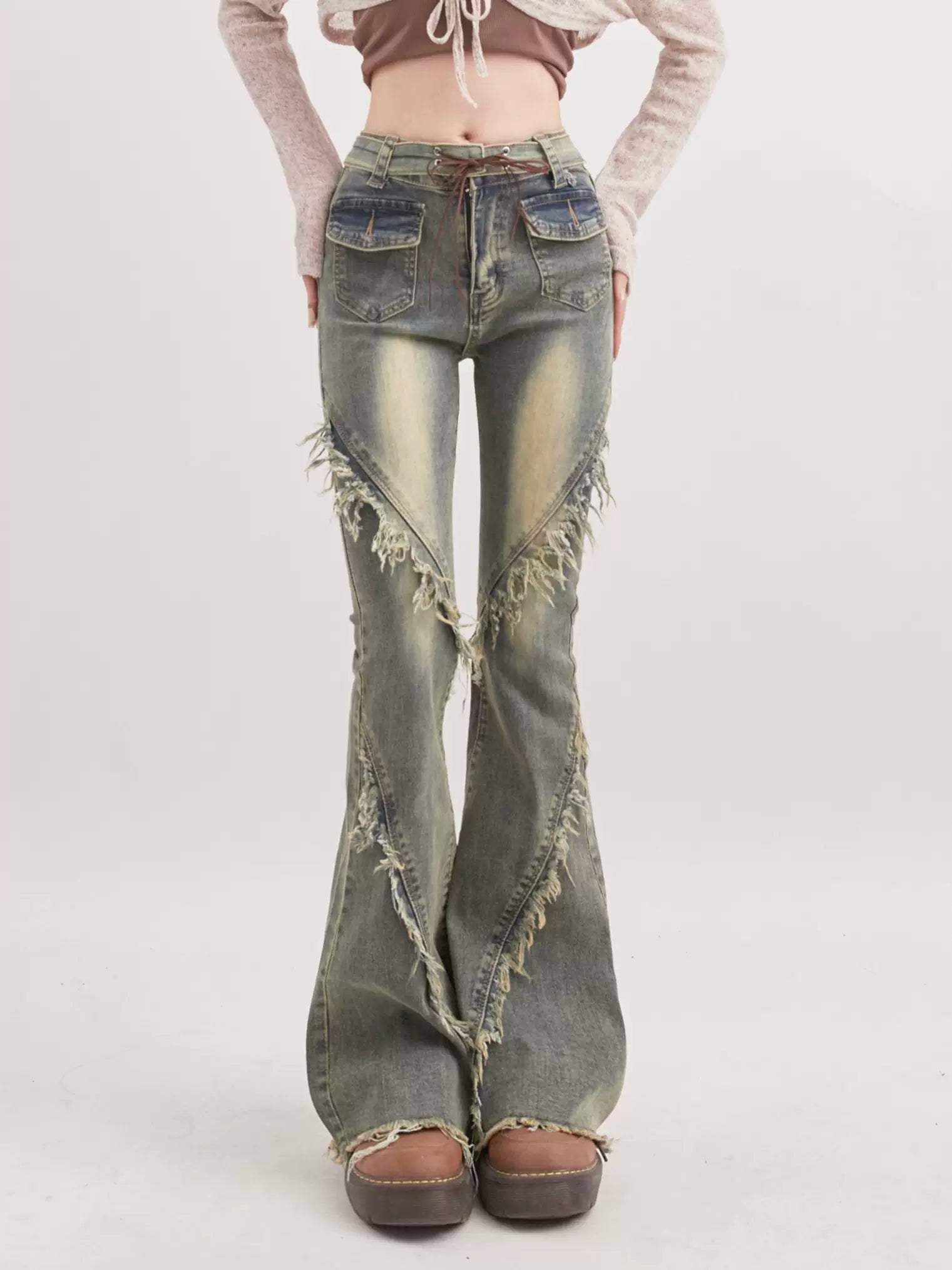 Gradient Strap Casual Jeans - chiclara