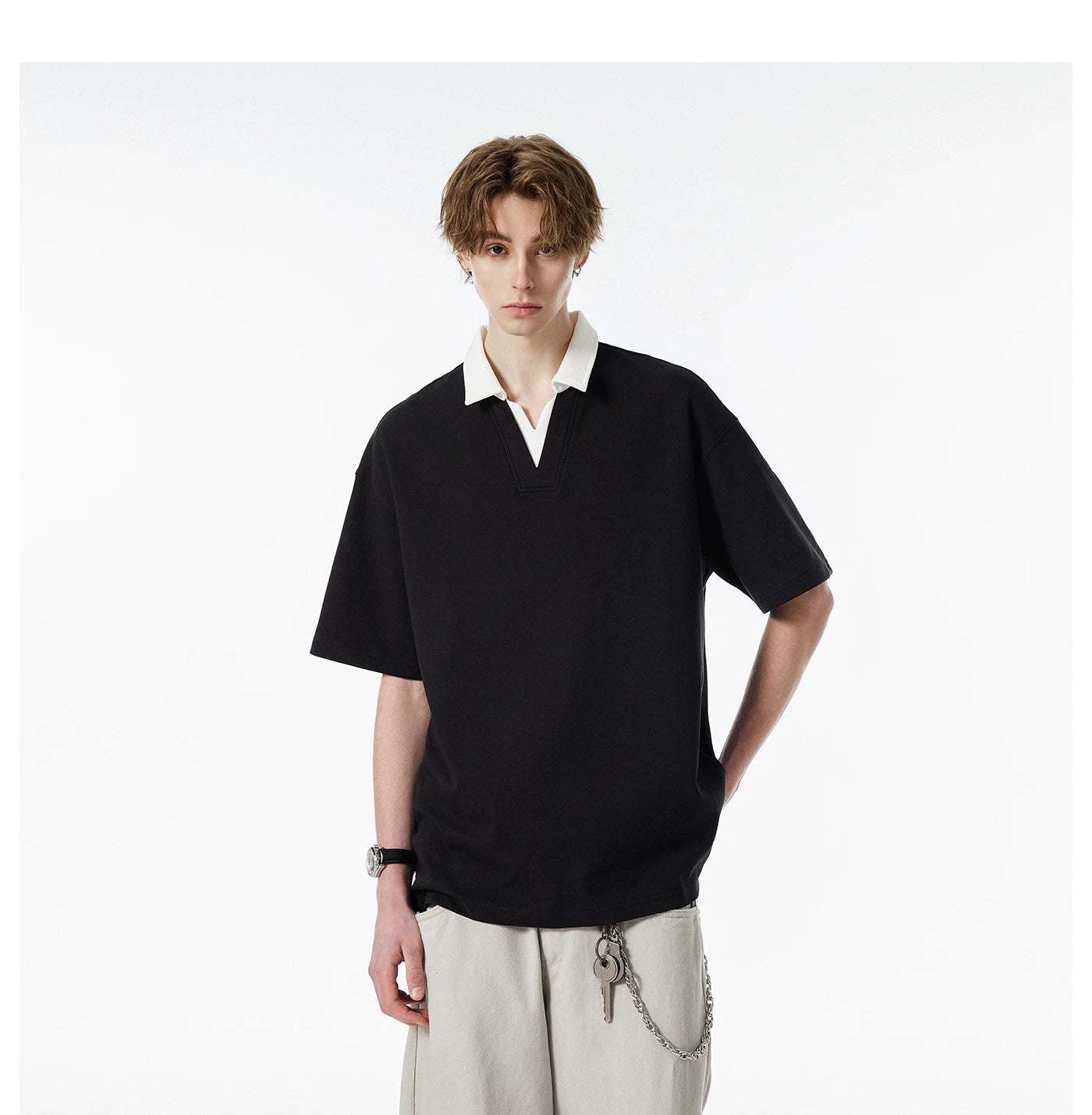 Contrast Collar Club Knit Polo Tee