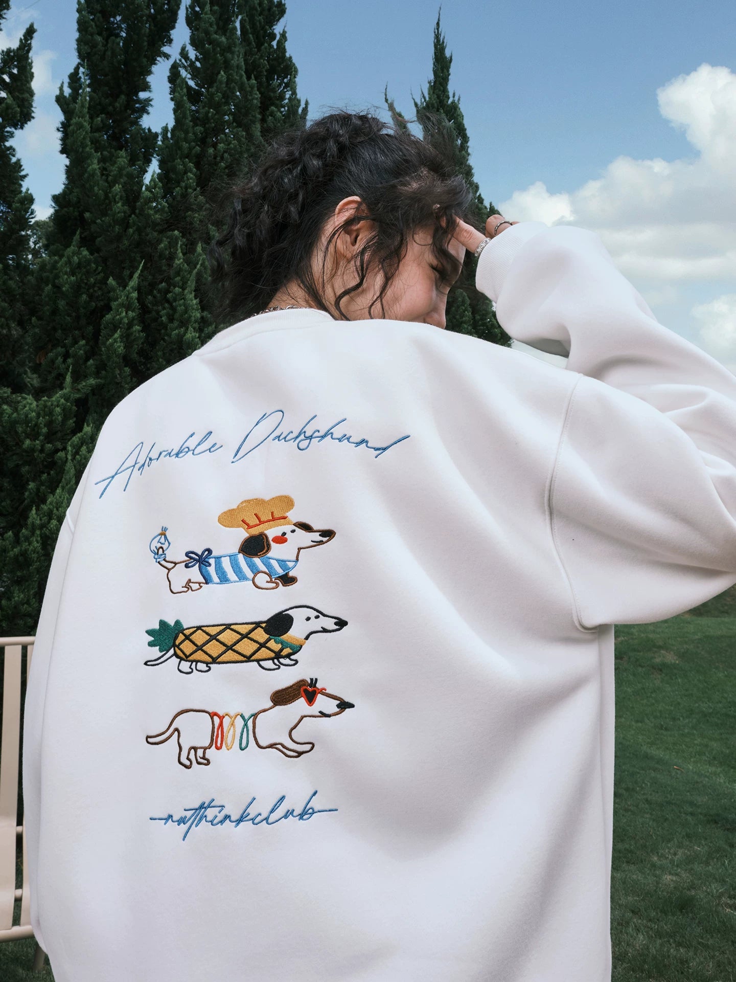 Embroidered Dachshund Graphic Oversized Sweatshirt