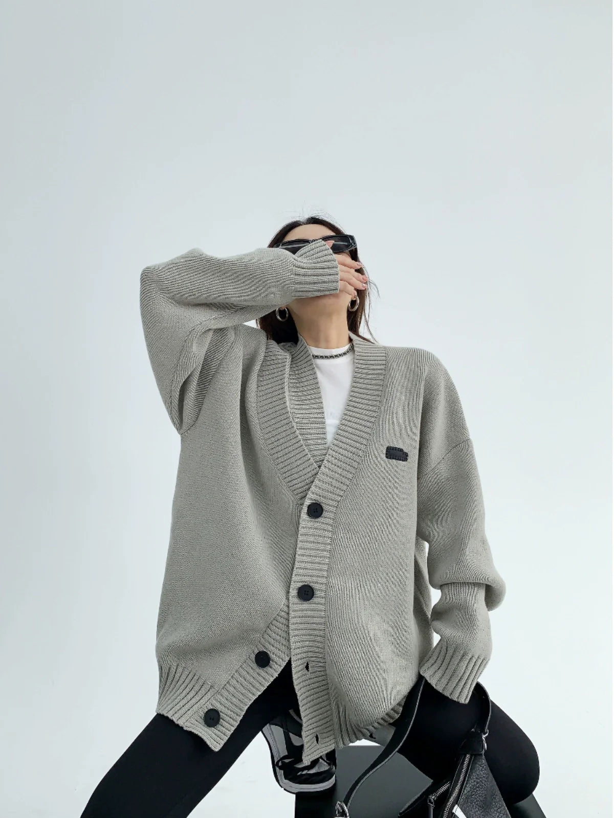 Asymmetrical Ink Studio Oversized Knit Cardigan