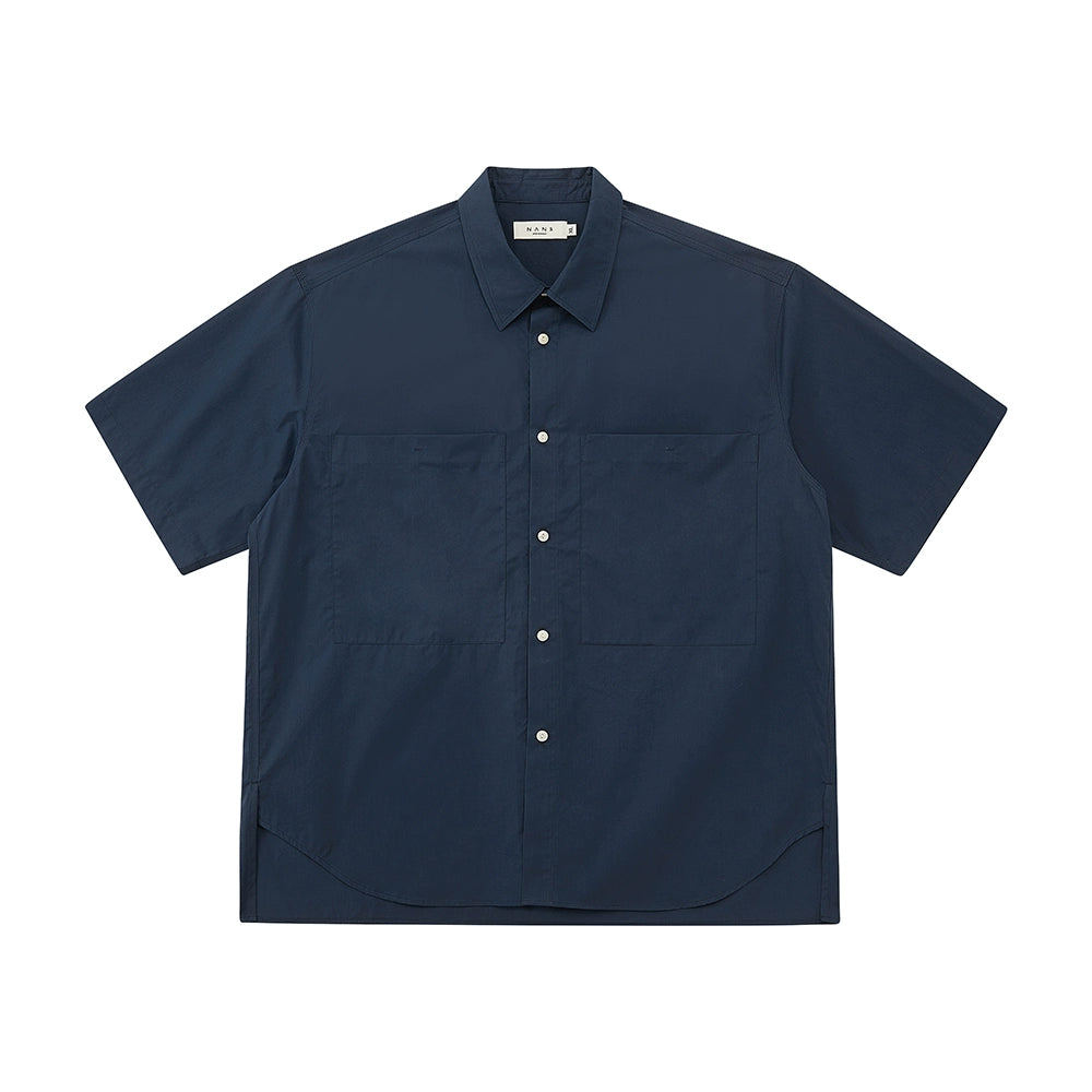 Square Collar Patch Pocket Short Sleeve Shirt