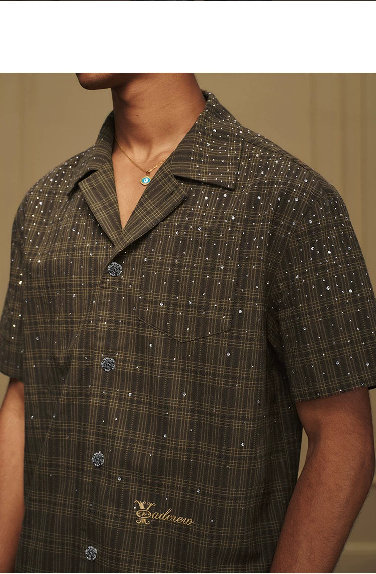 Embellished Plaid Camp Collar Shirt