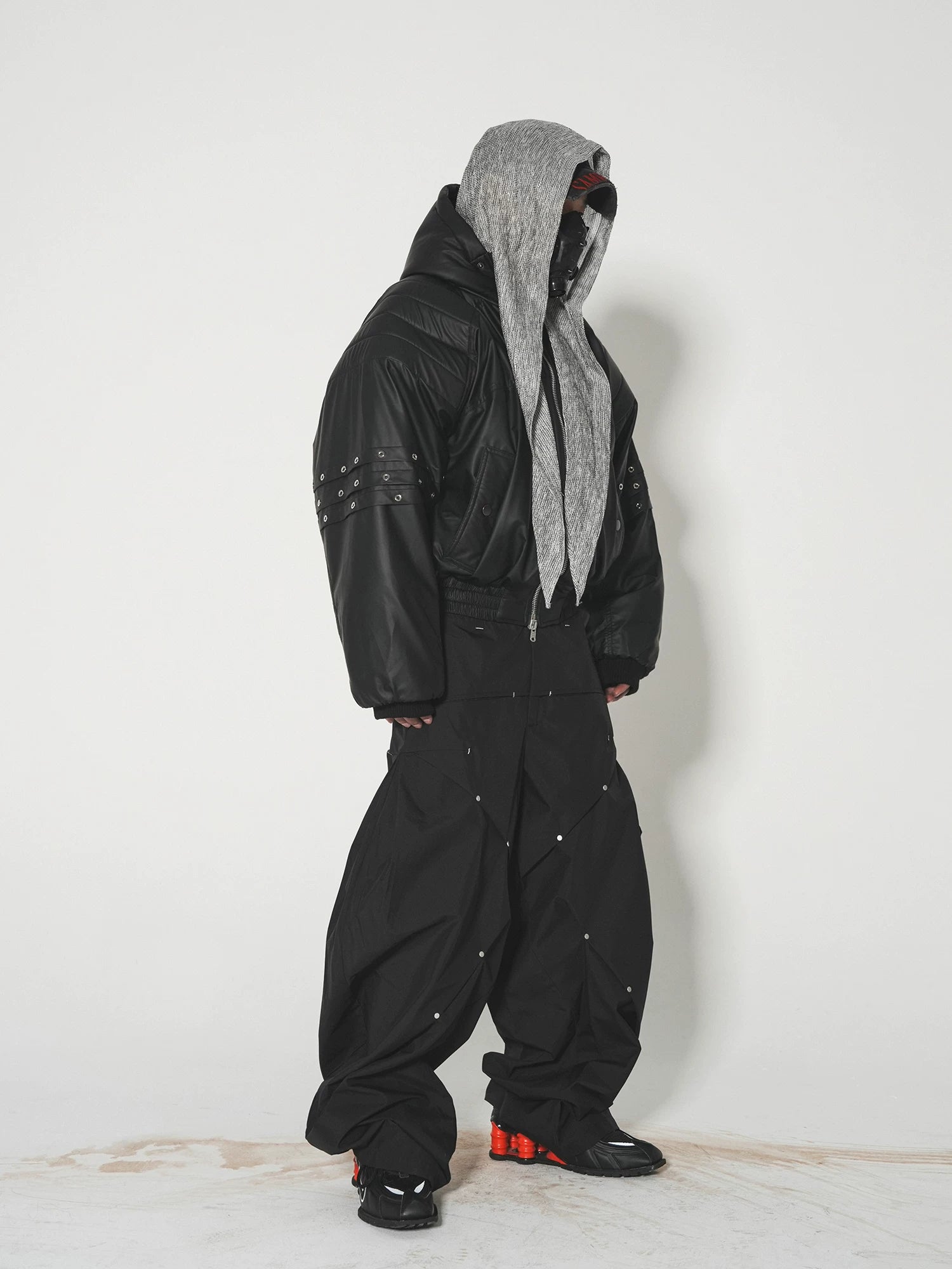Midnight Rivet Hooded Puffer Bomber