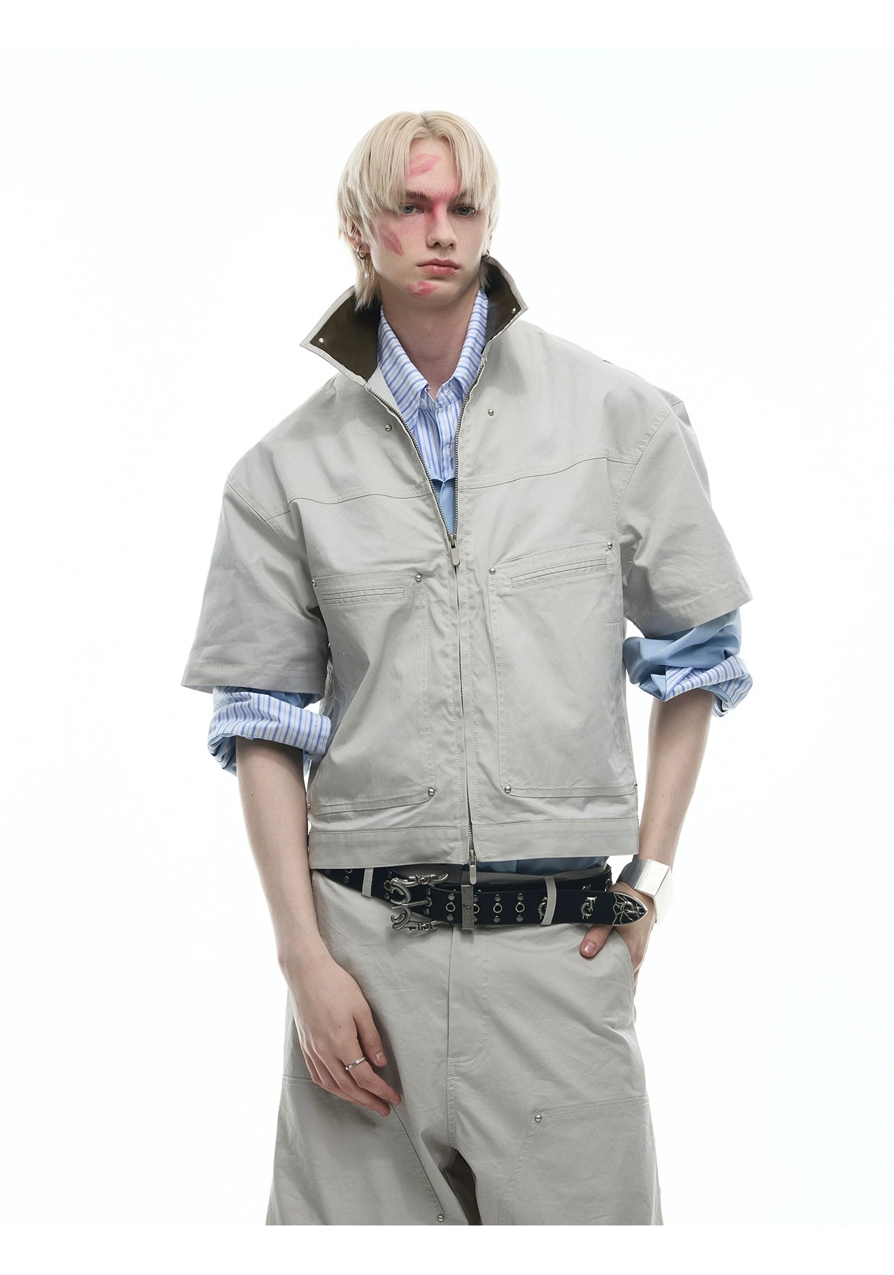 Black Zip-Front Short Sleeve Coverall Jumpsuit