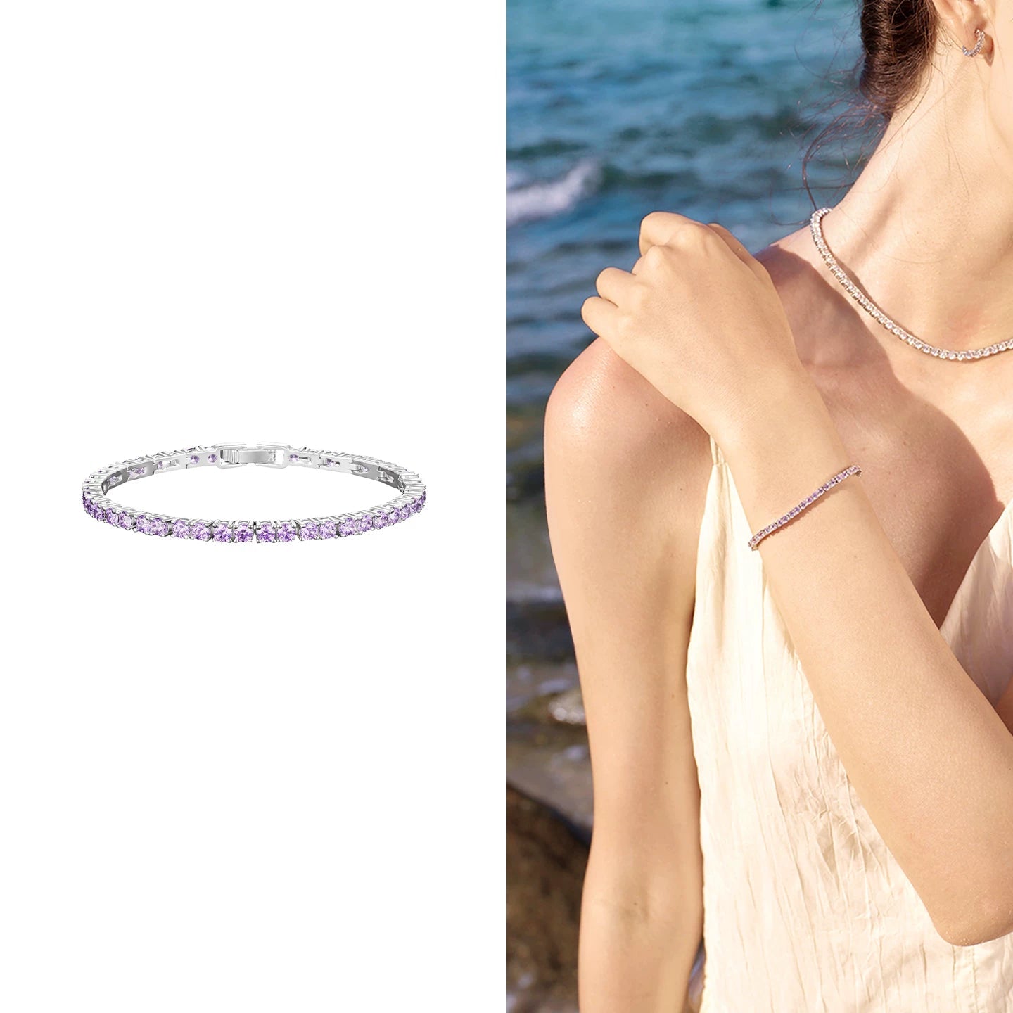 Gradient Crystal Tennis Bracelet - Purple Mist / M