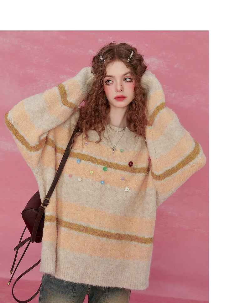 Pink Striped Mohair Sweater