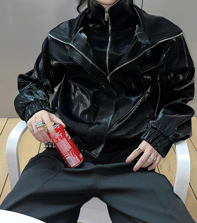 Nebula Gloss High-Collar Zip Jacket