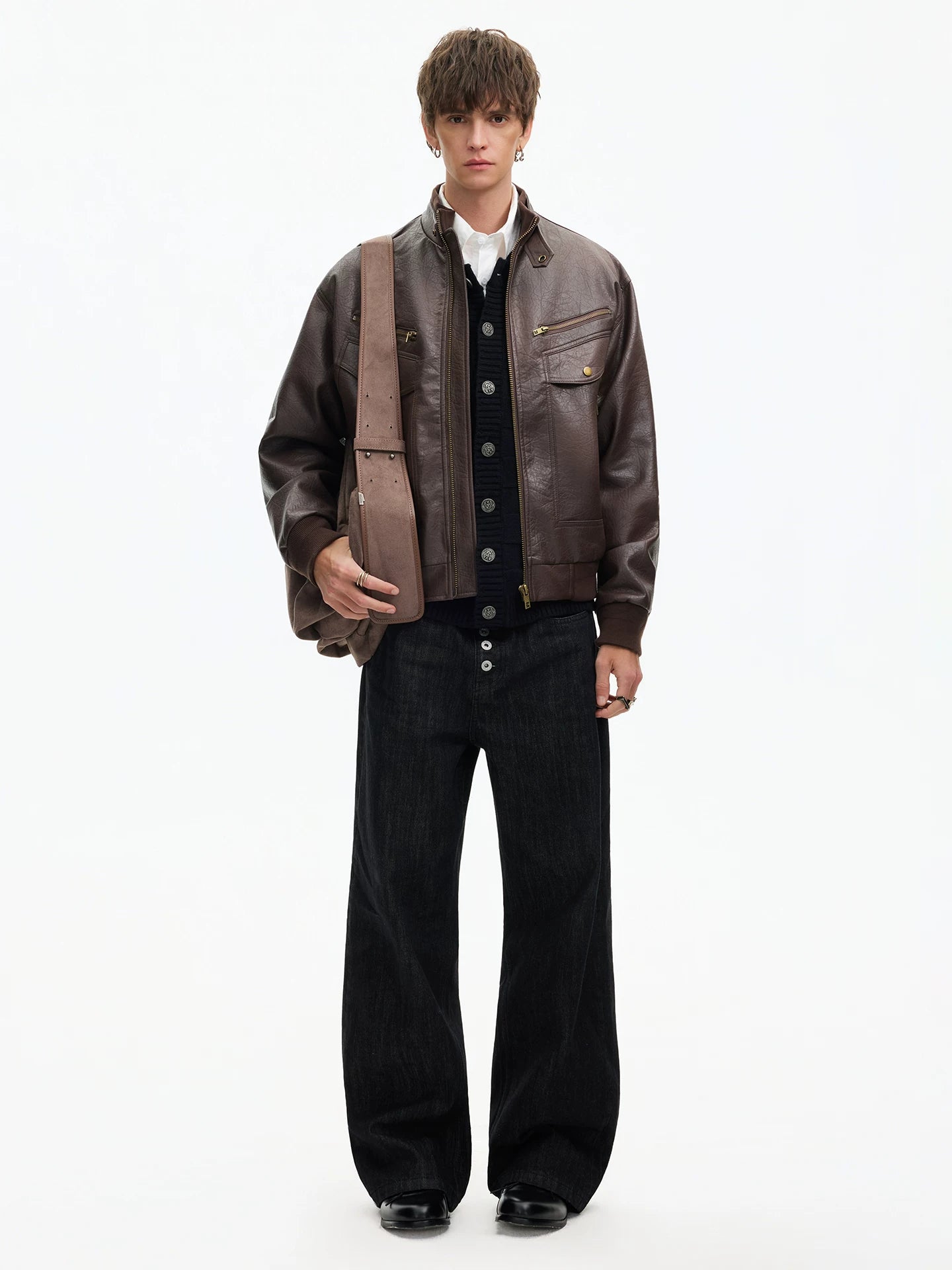 Retro Moto Zip Faux‑Leather Jacket