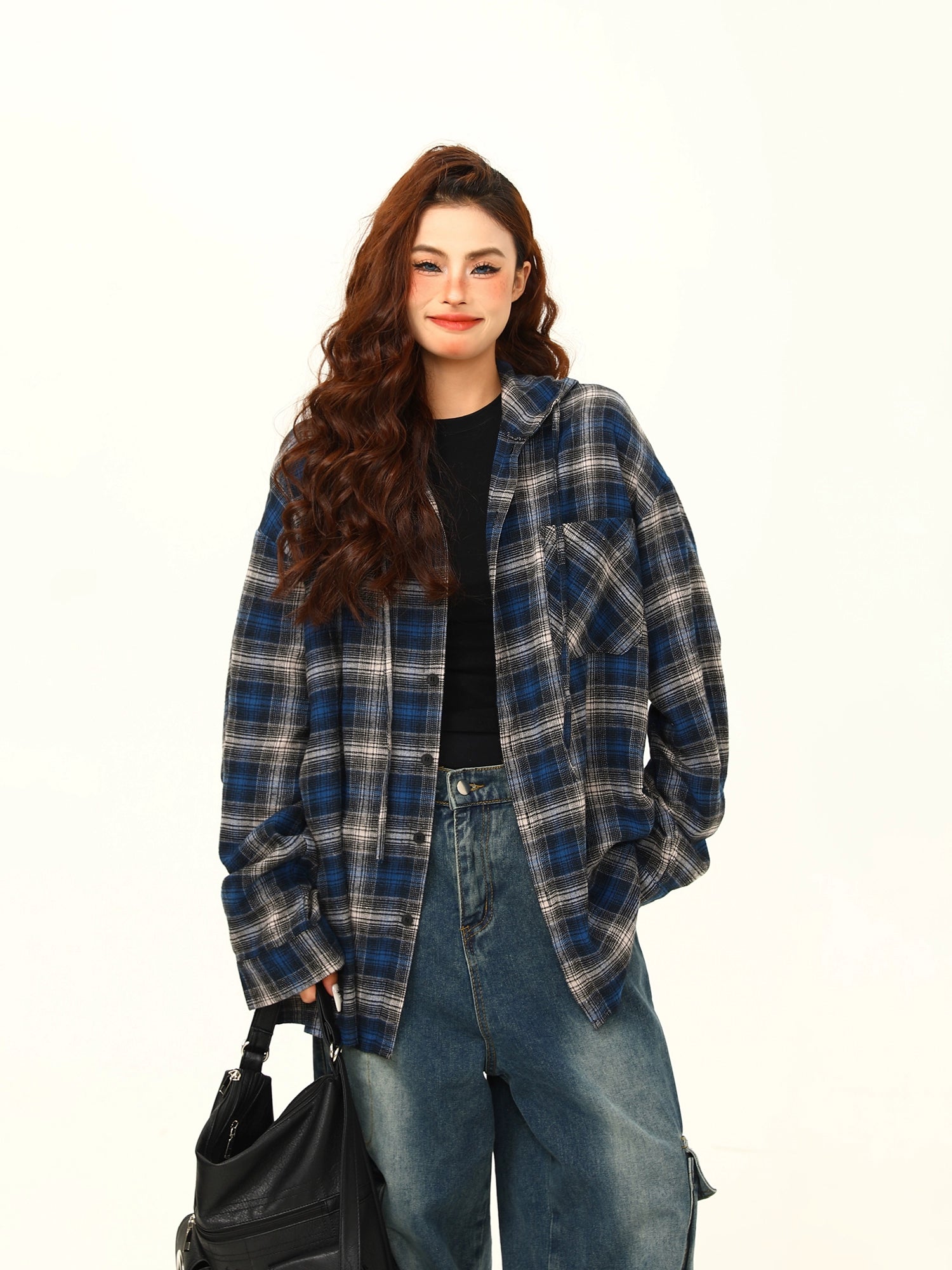 Blue Plaid Oversized Flannel Shirt