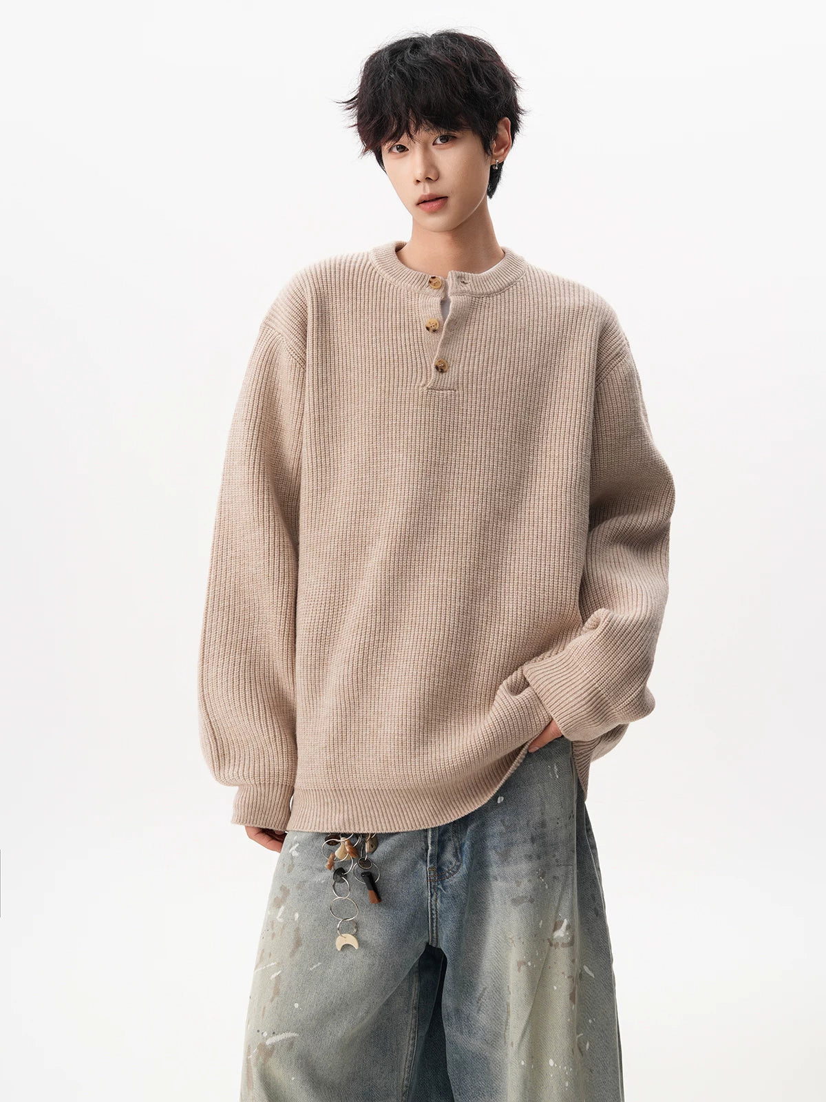 Waffle Henley Knit Sweater