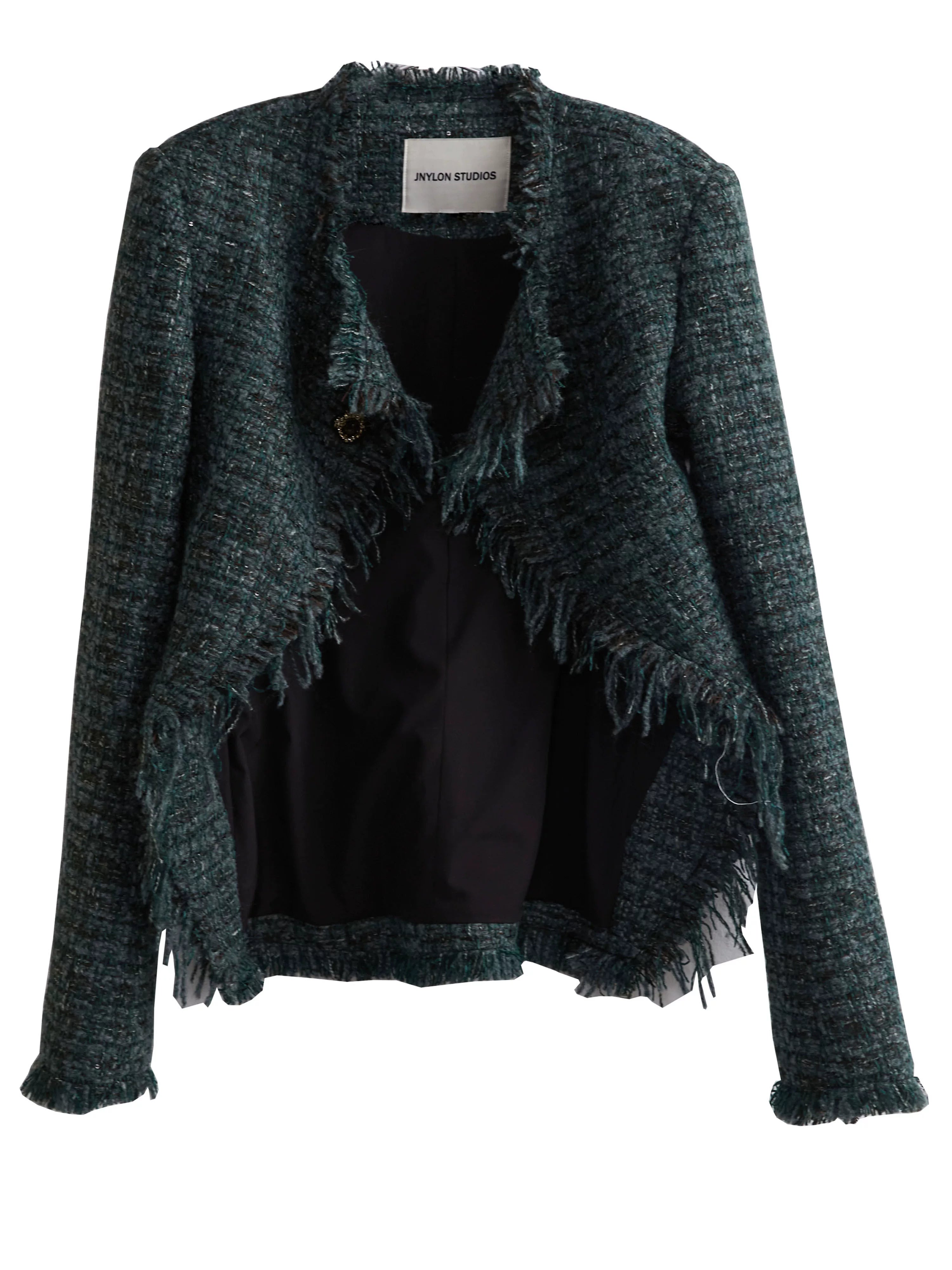 Emerald Frayed Cropped Tweed Jacket