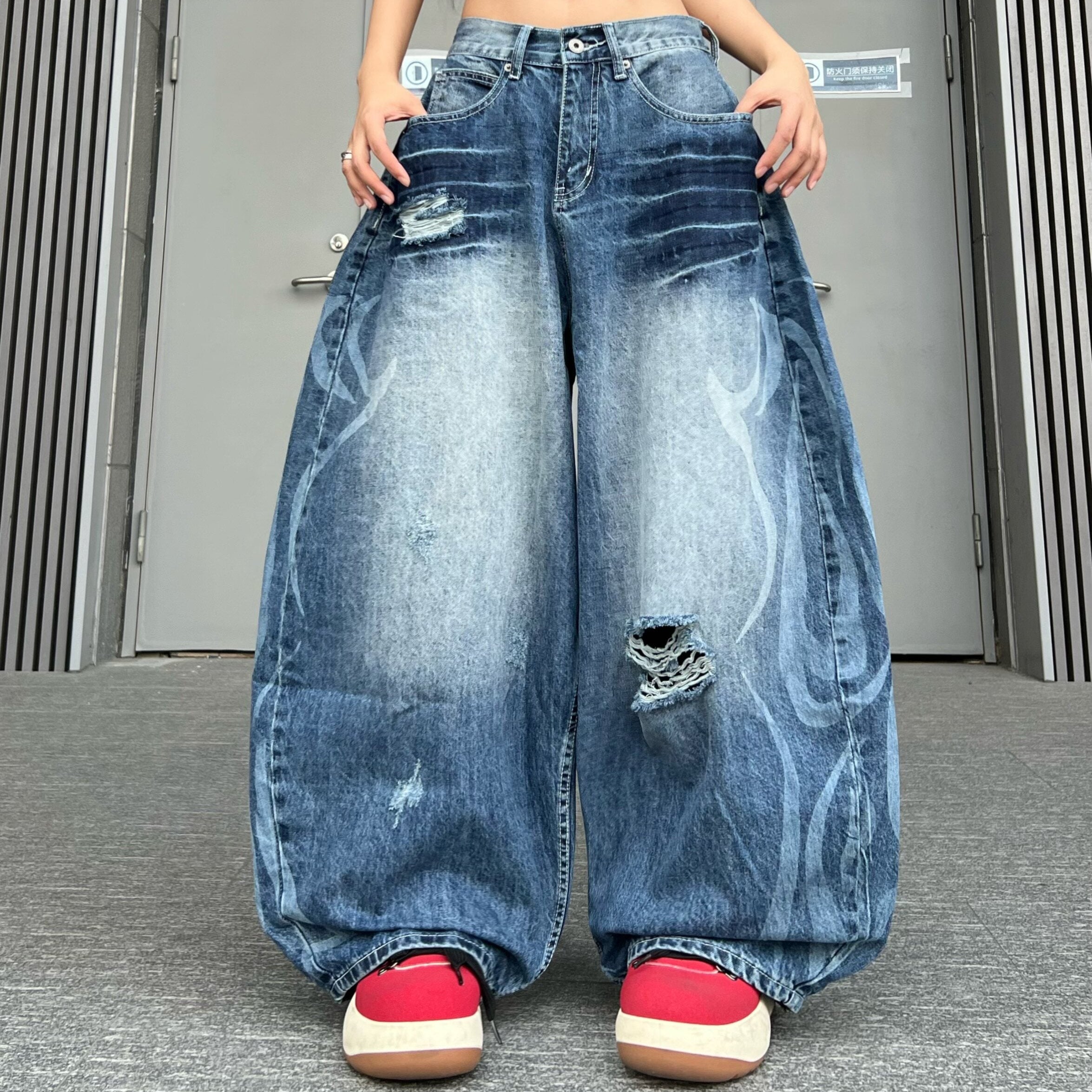 Men's Washed Distressed Baggy Jeans