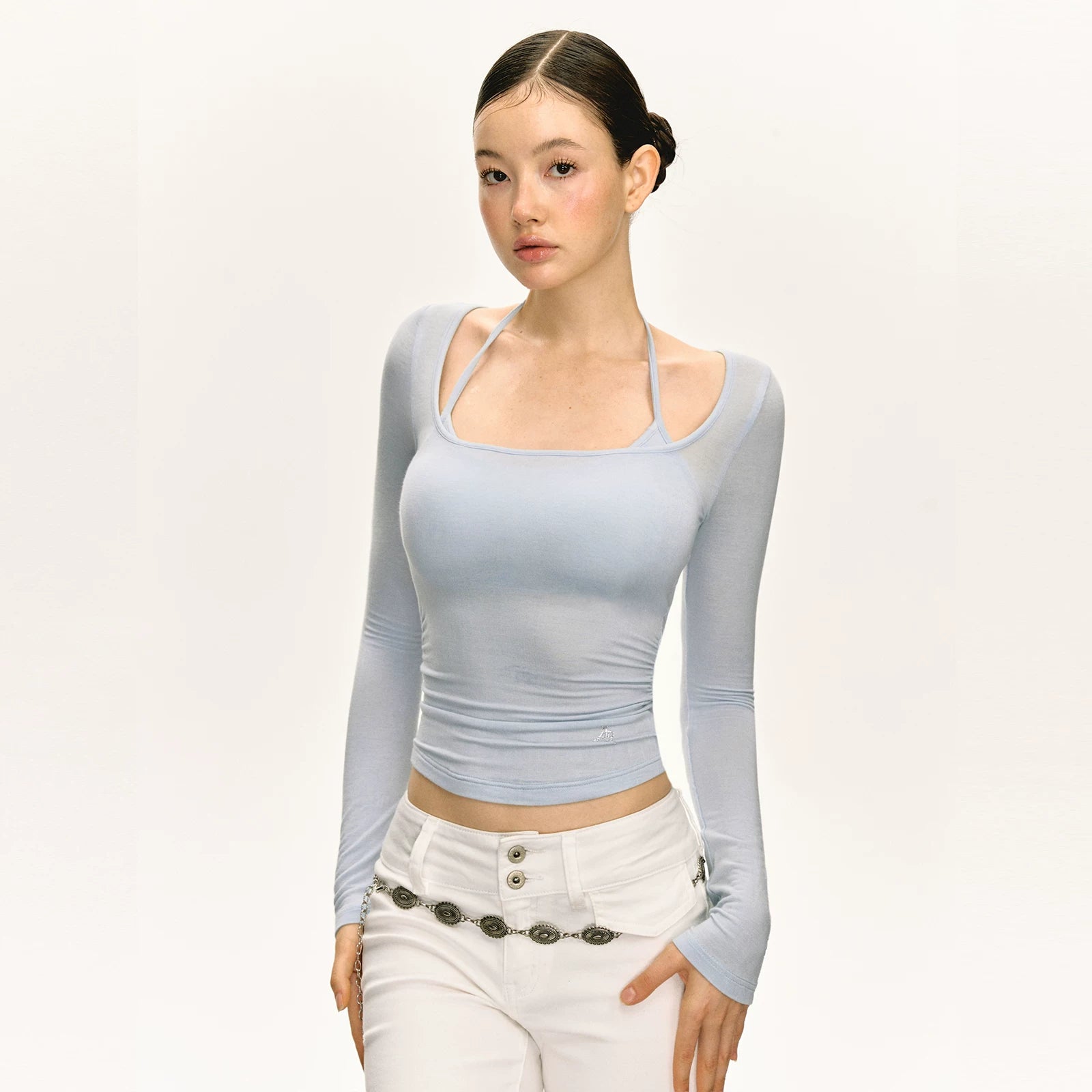 Double Strap Scoop Neck Fitted Top