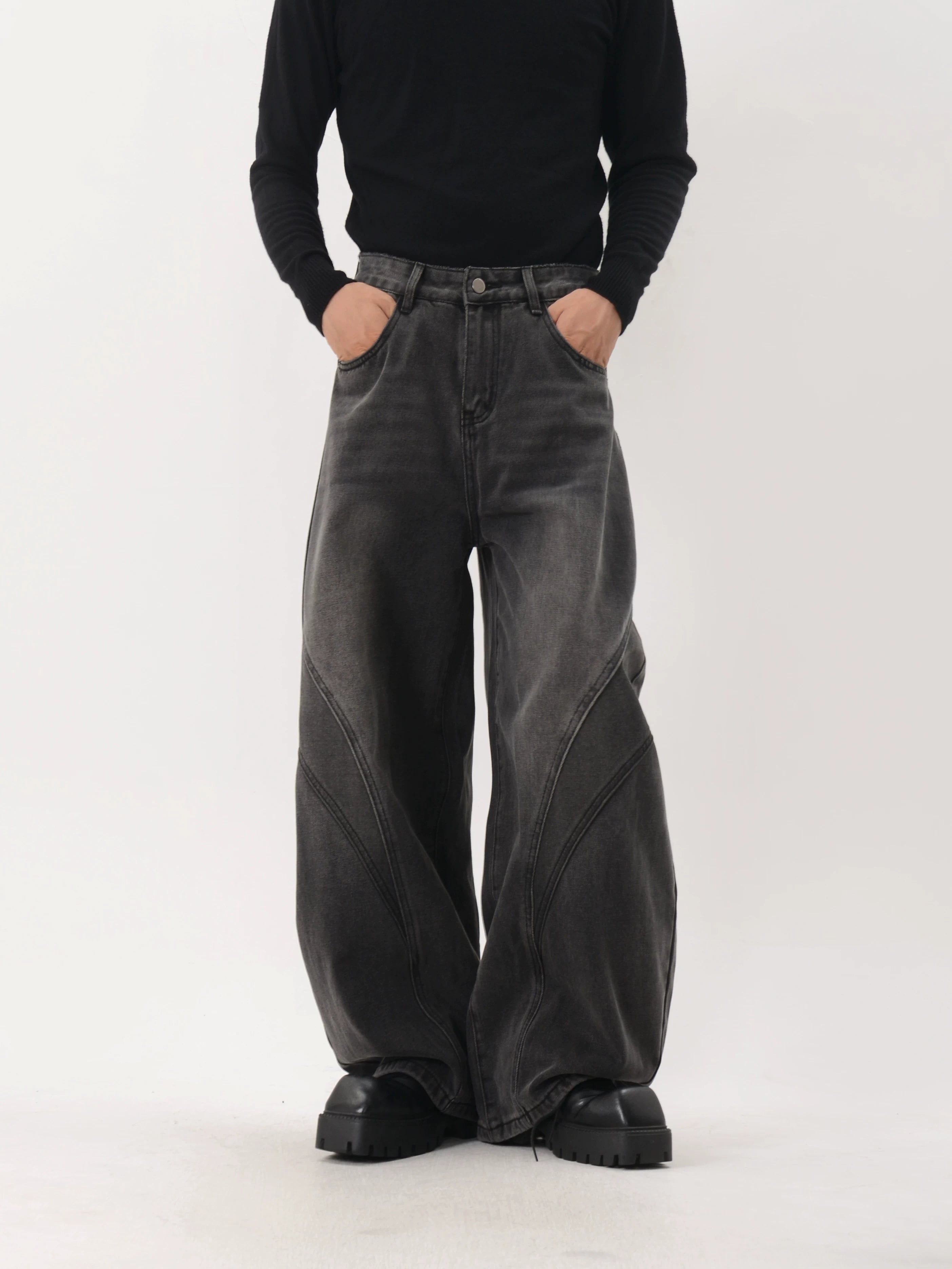 Tidal Arc Paneled Wide Jeans