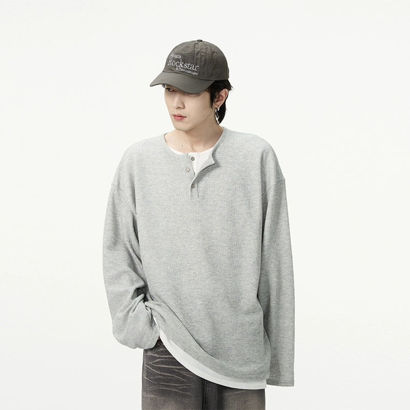 Waffle Knit Henley Neckline Pullover
