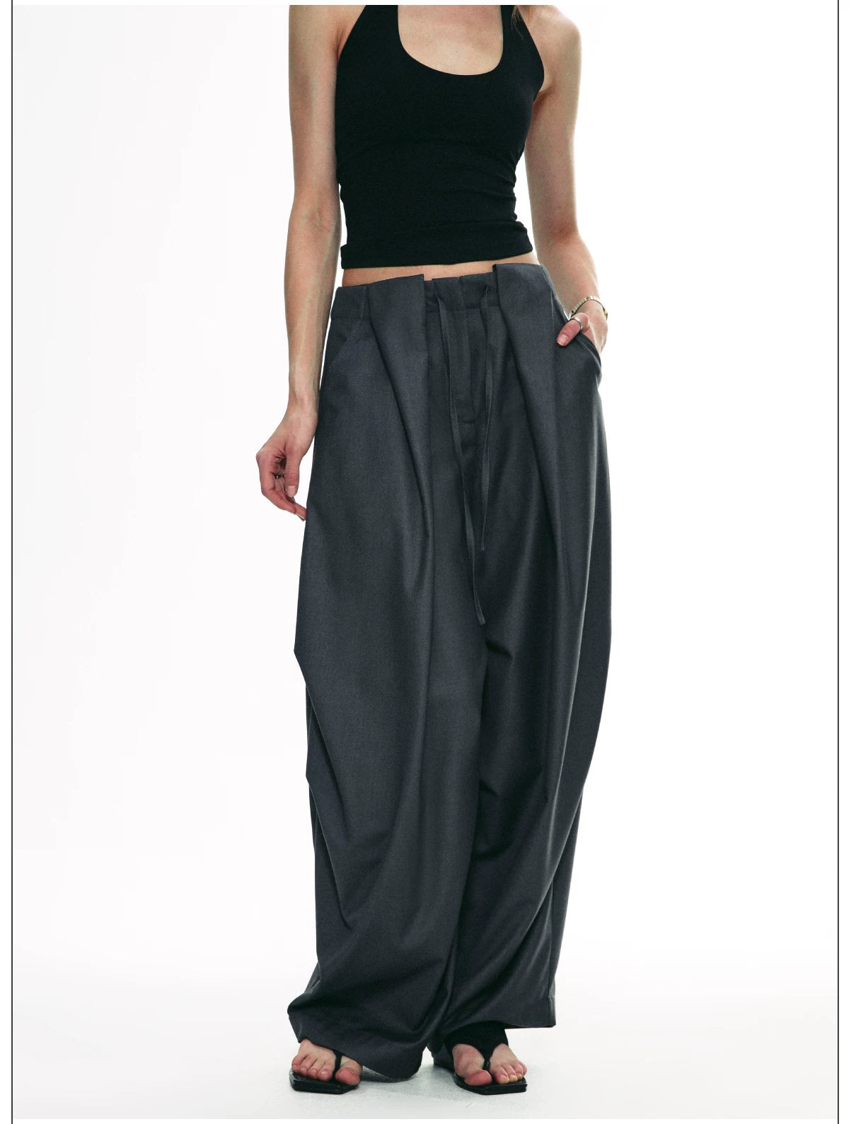 Draped Pleat Sarouel Trousers