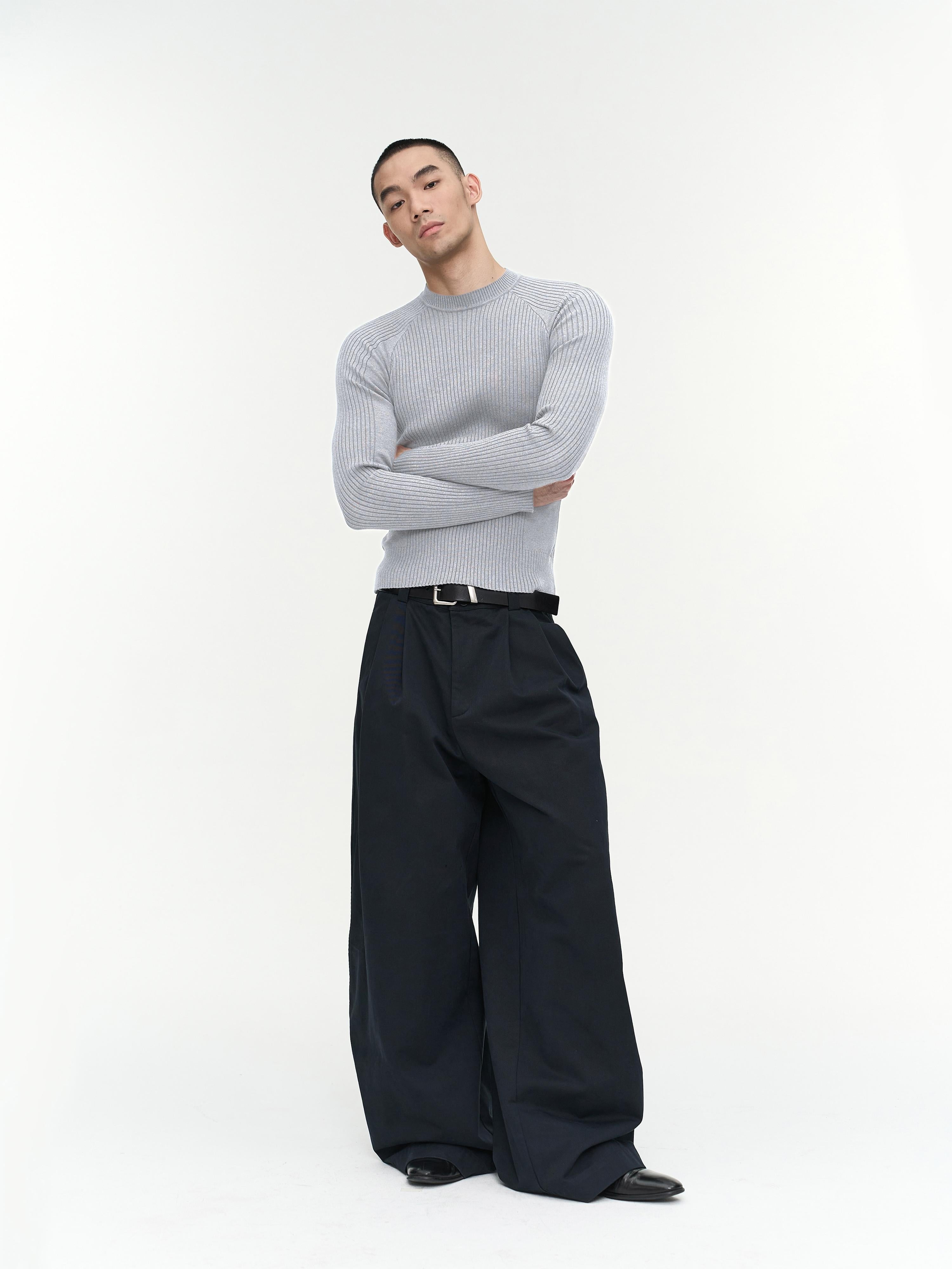 Ribbed Long-Sleeve Knit Sweater