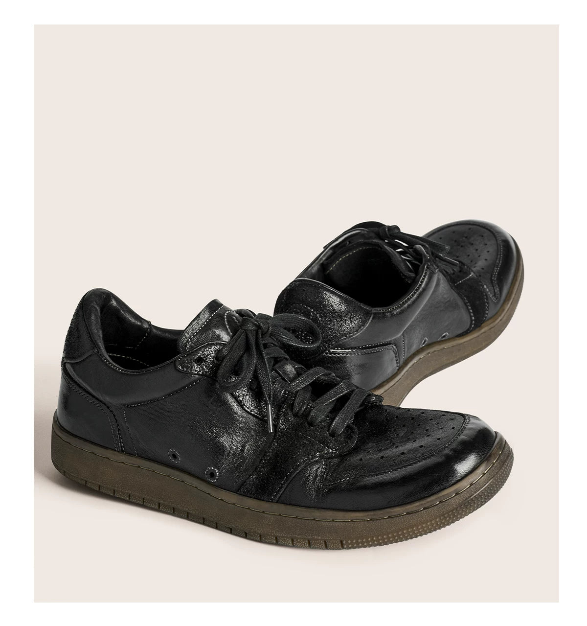 Vintage Black Leather Low-Top Sneakers