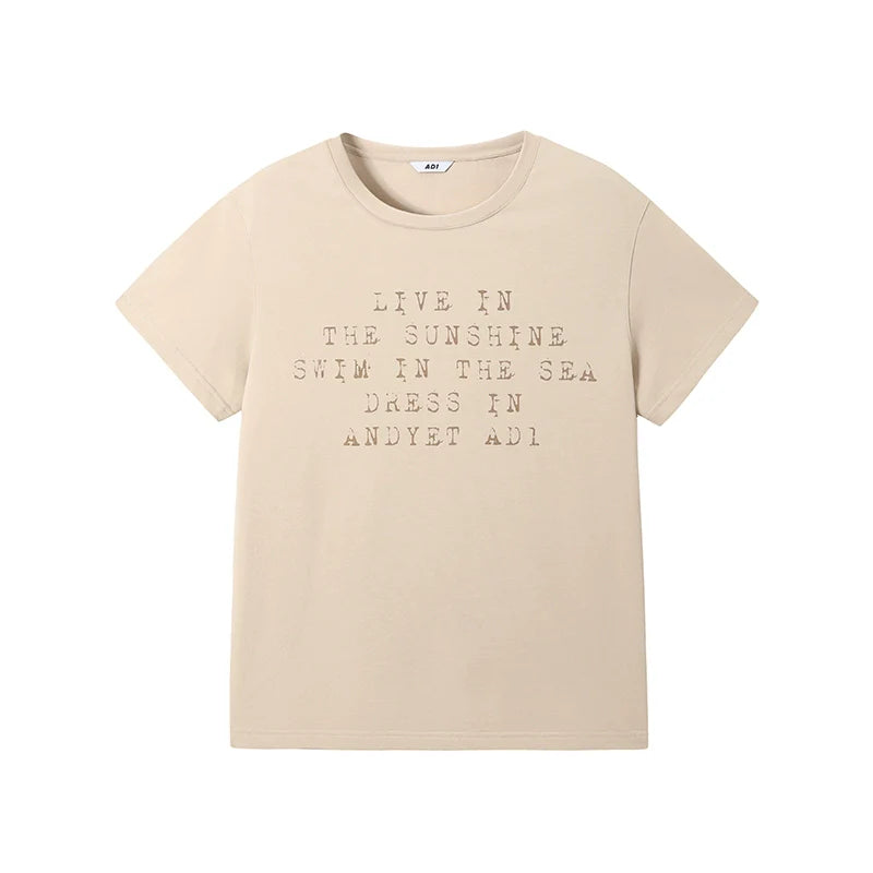 Beach Life Graphic Tee: Sand-Colored Cotton Short Sleeve with Summer Quote Print