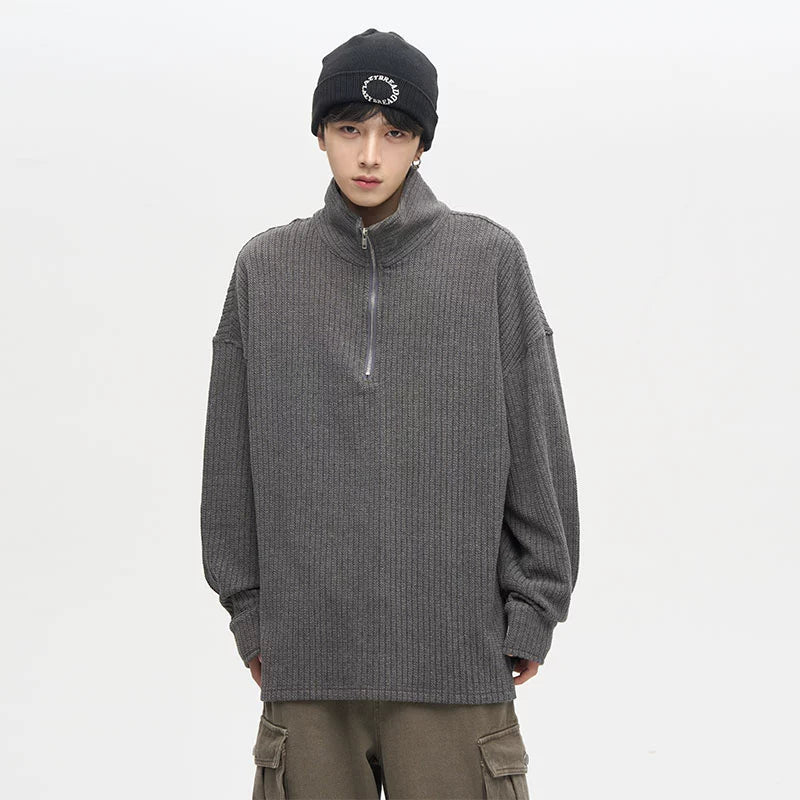 Quarter Zip Ribbed Cup Knit Sweater