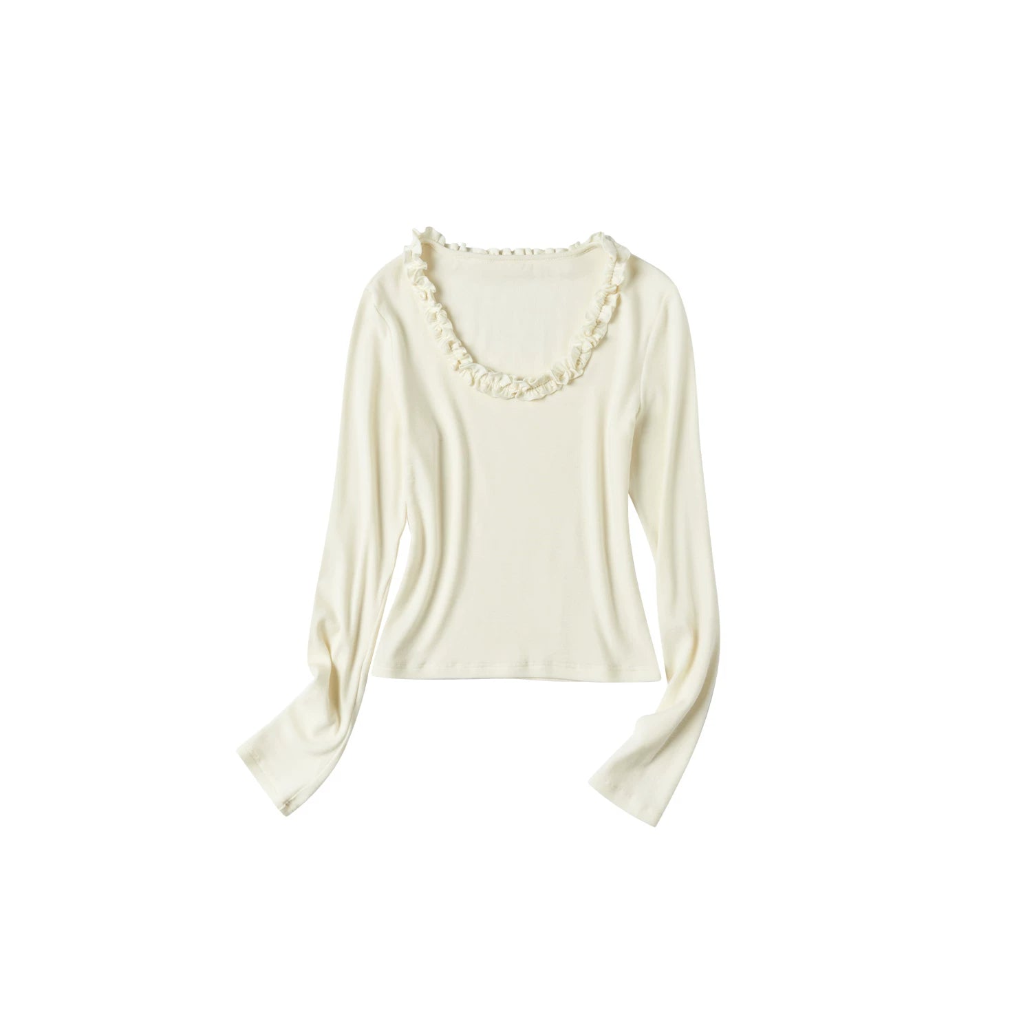 Ruffled Cocoa Butter Scoop Knit Top