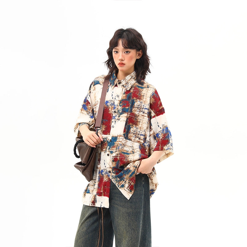 Abstract Print Oversized Shirt
