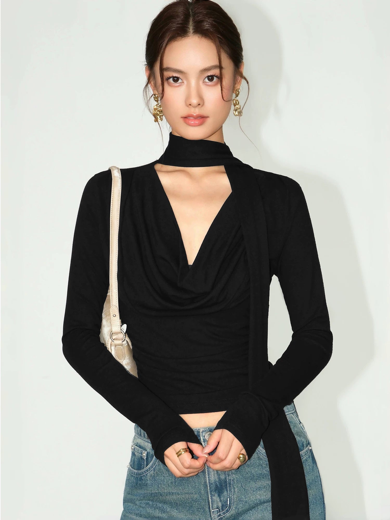 Draped Cowl Neck Scarf Top