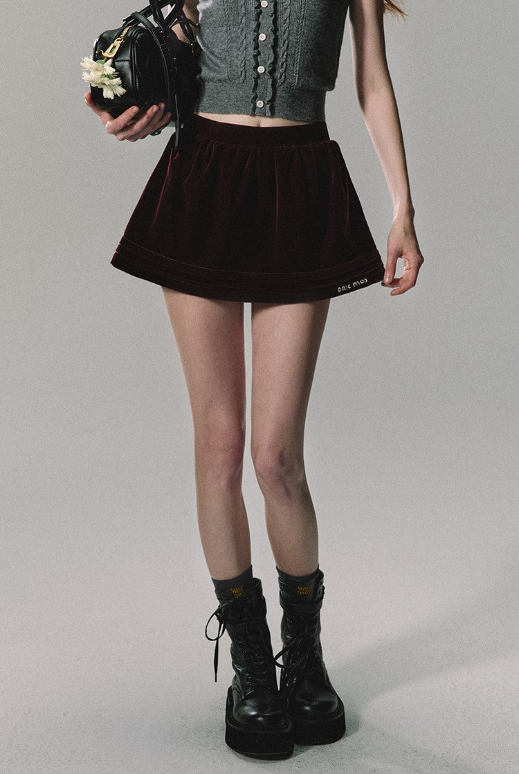 Velvet Pleated Mini Skirt