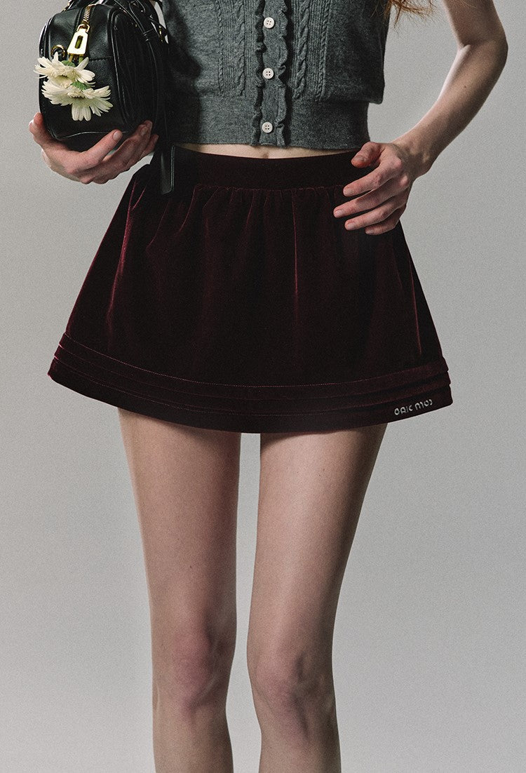 Velvet Pleated Mini Skirt