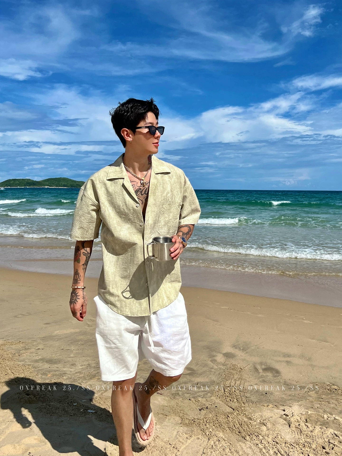 Seersucker Cuban Collar Short-Sleeve Shirt