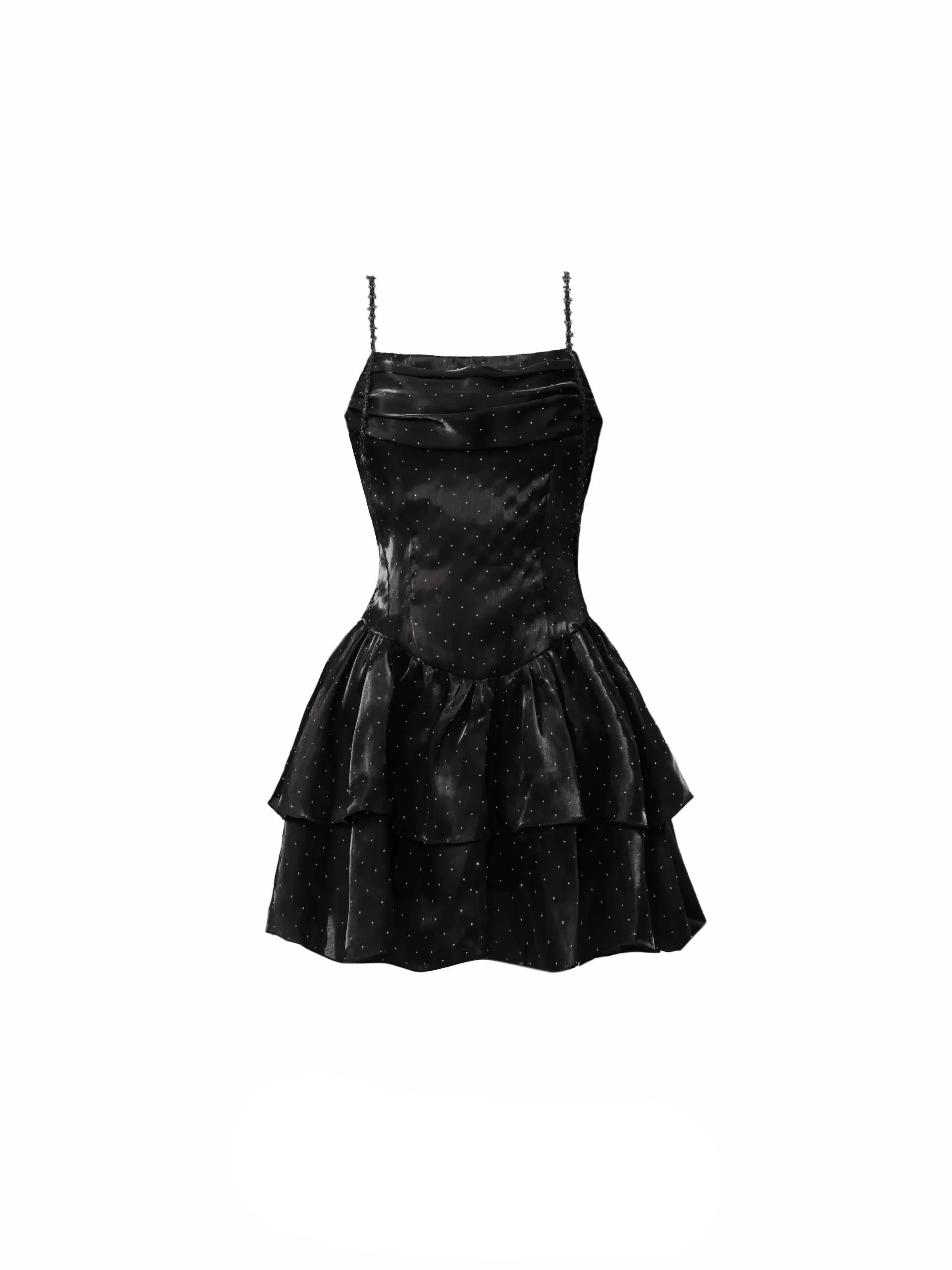 Black Velvet Spaghetti Strap Tiered Mini Dress