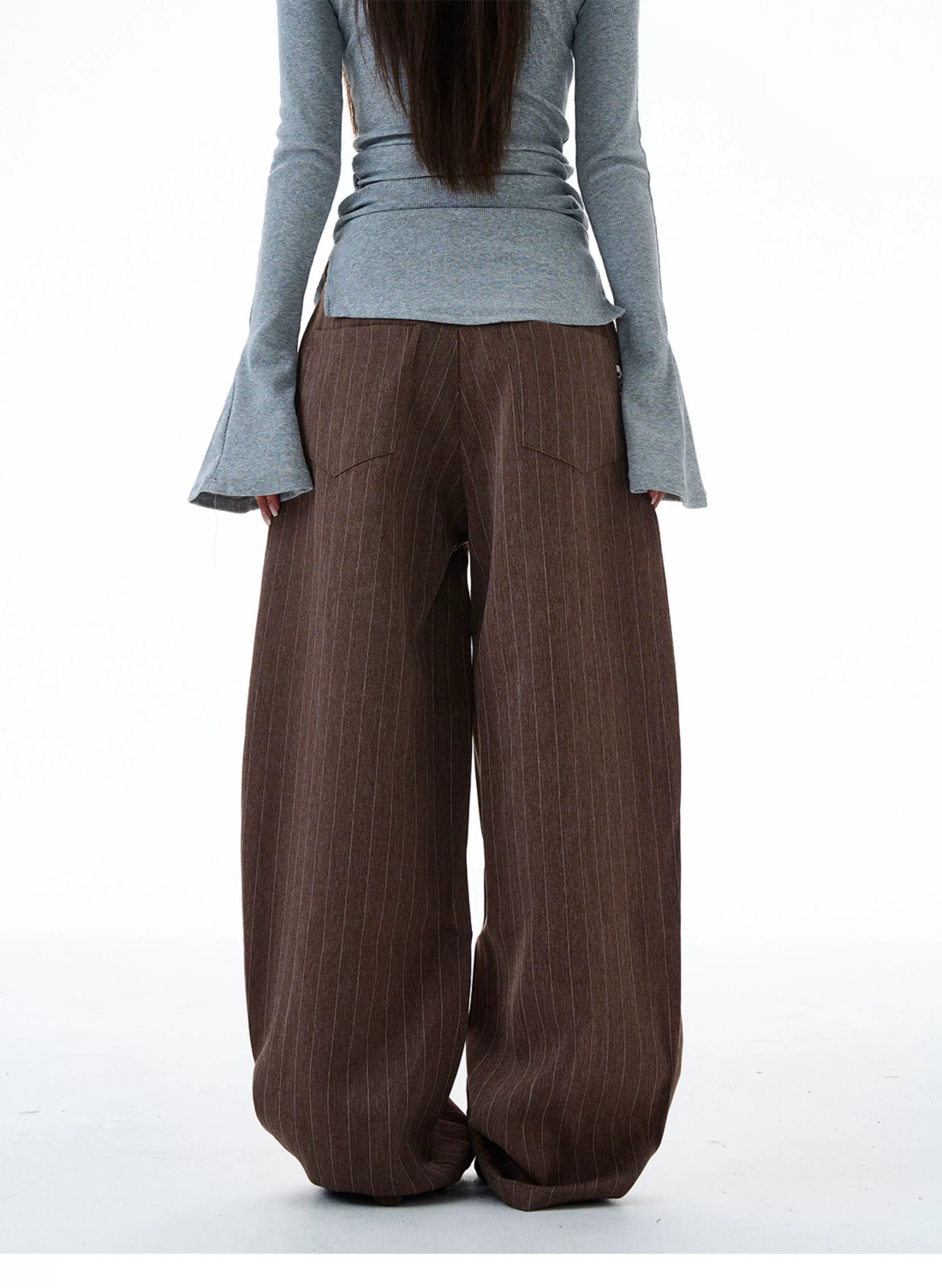Chocolate Pinstripe Wide-Leg Trousers