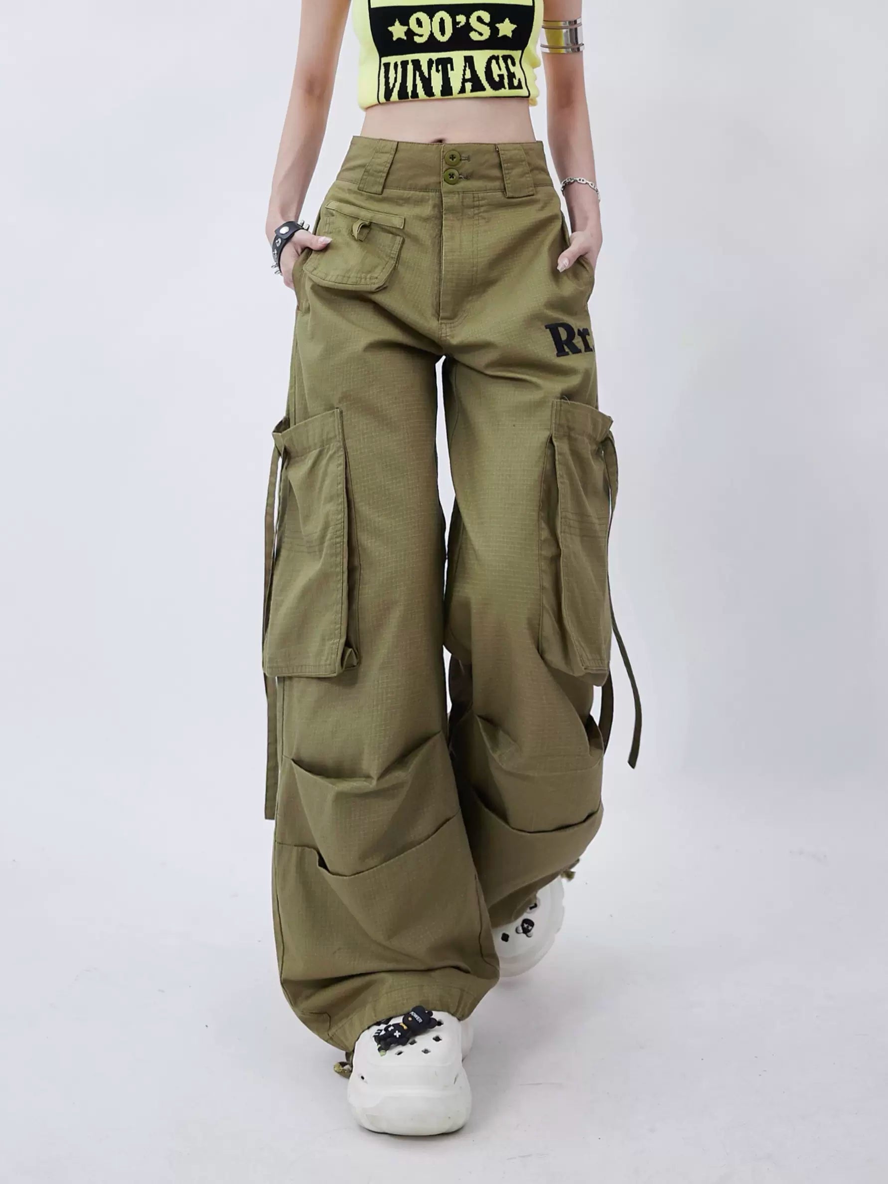 Big Pocket Wide Leg Casual Pants - chiclara