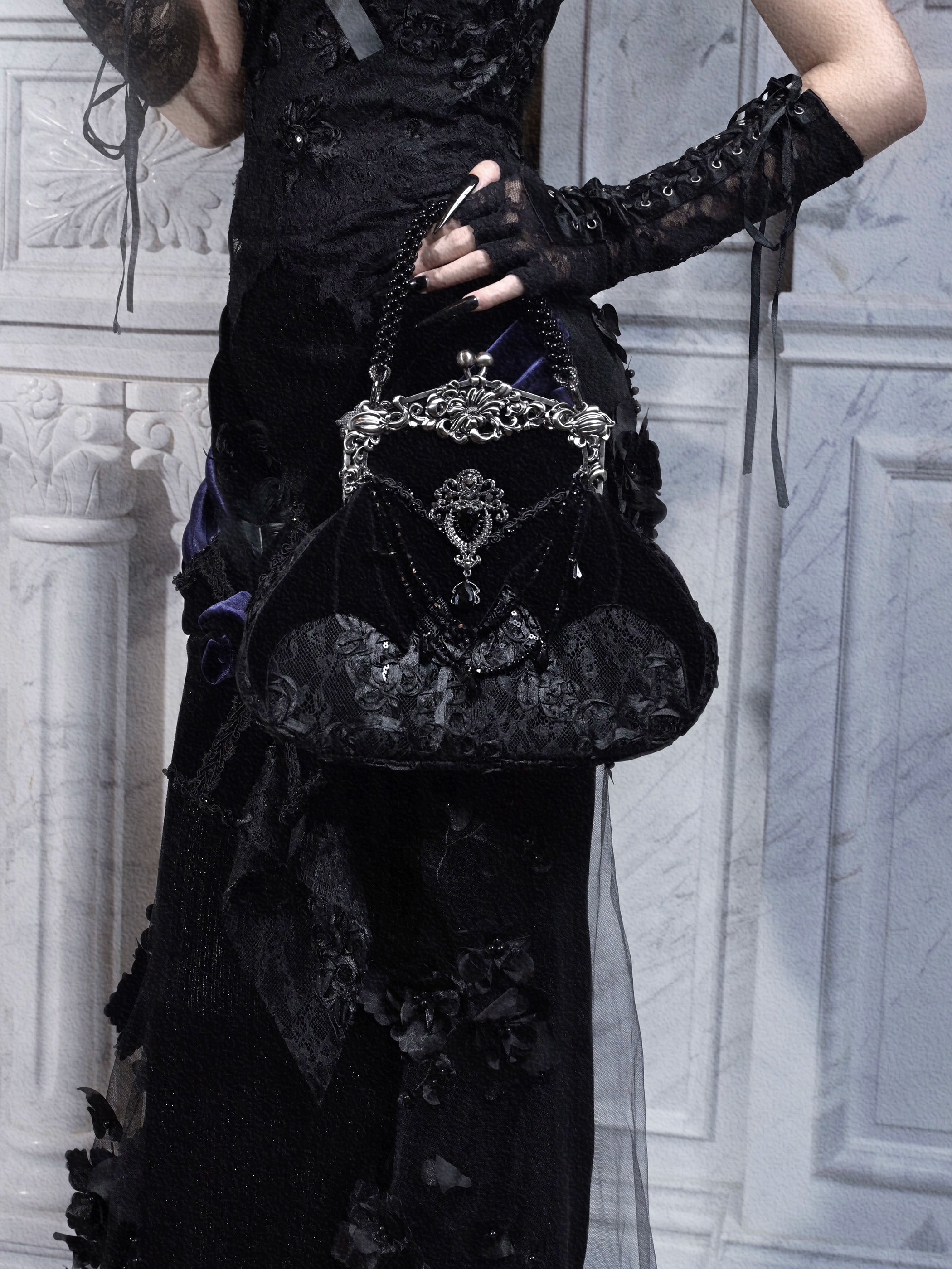 Gothic Vintage Black Lace Handbag
