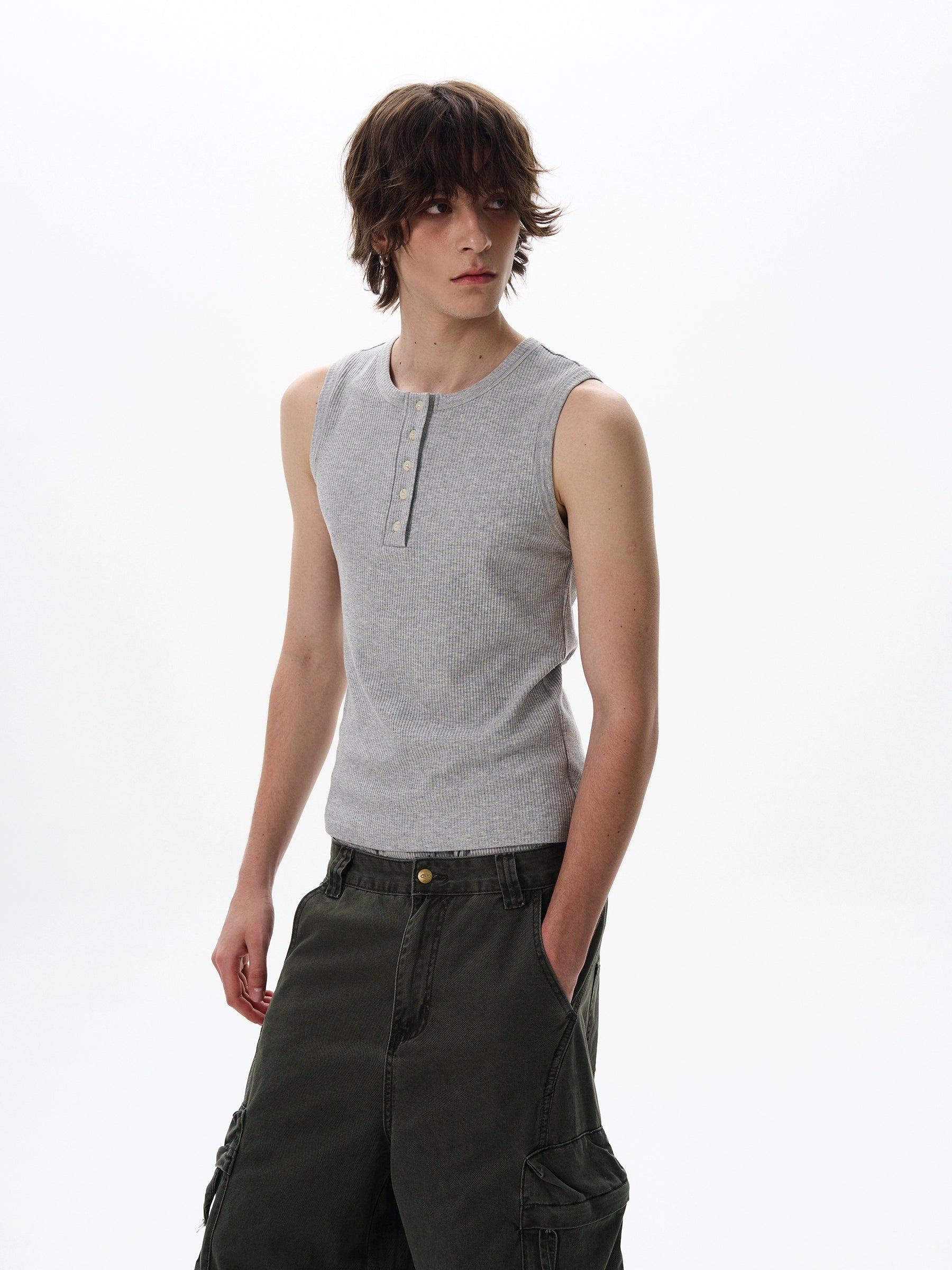 Slim Sleeveless Henley Tank Top