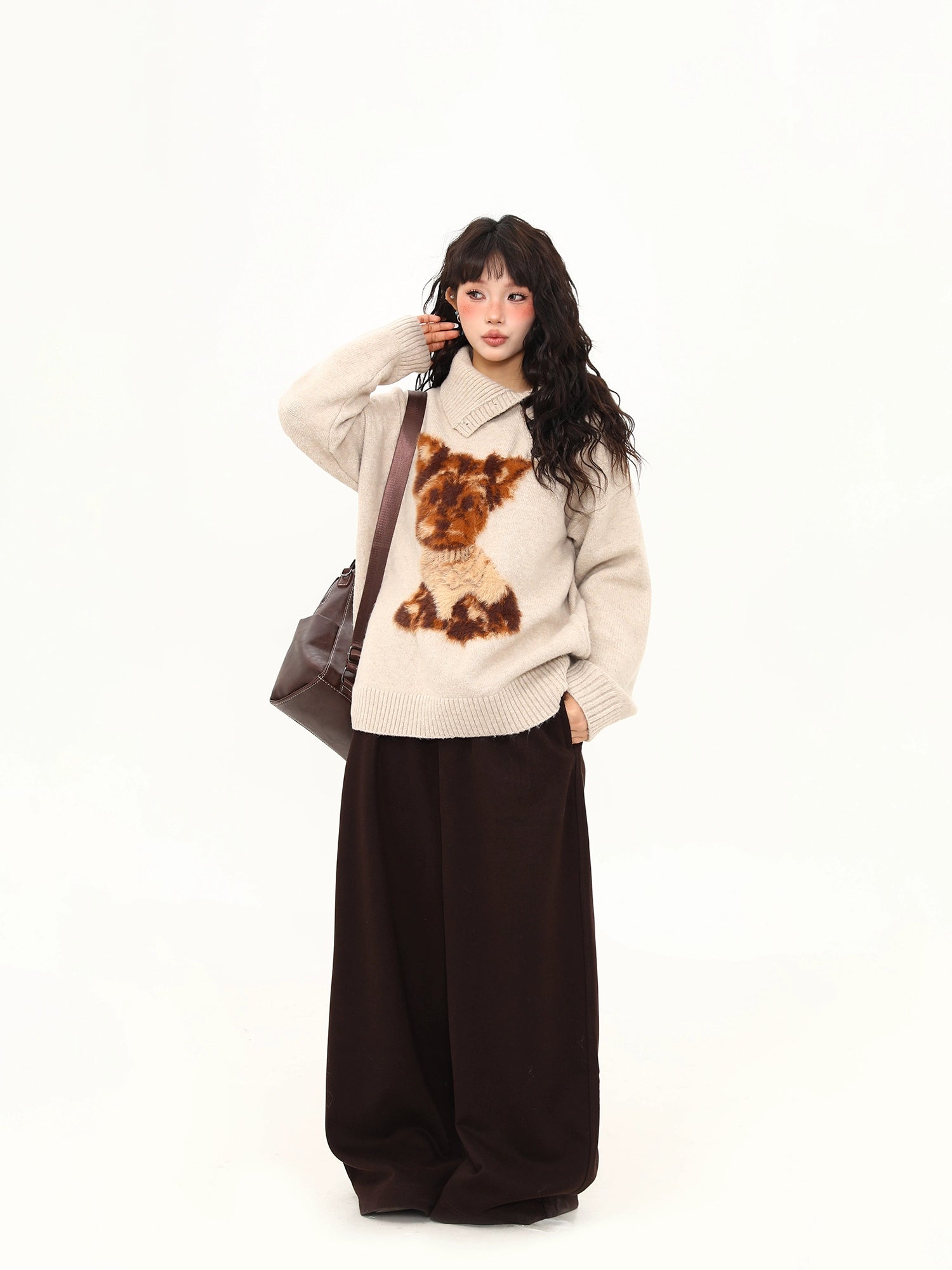 Cozy Terrier Shawl-Collar Knit Sweater