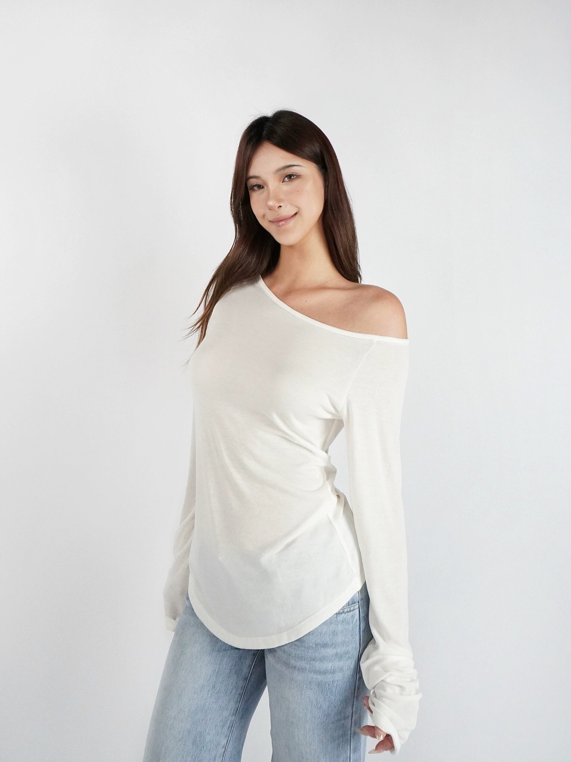 Slim-Fit Off-Shoulder Long-Sleeve Top