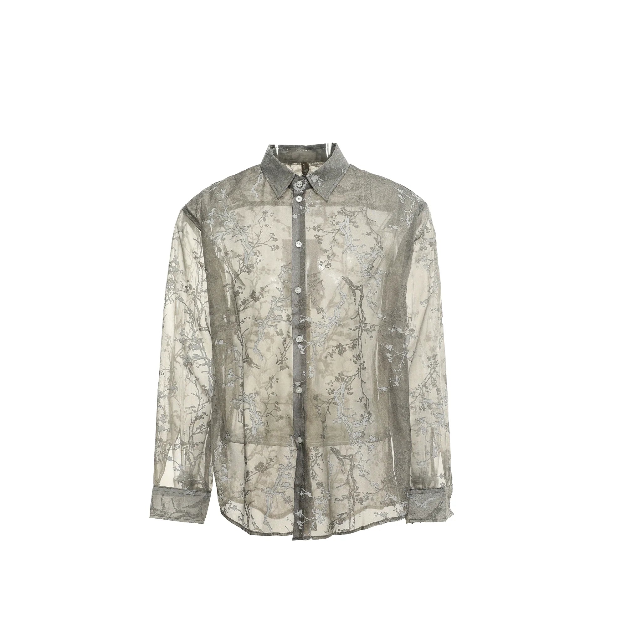 Sheer Floral Organza Oversized Shirt