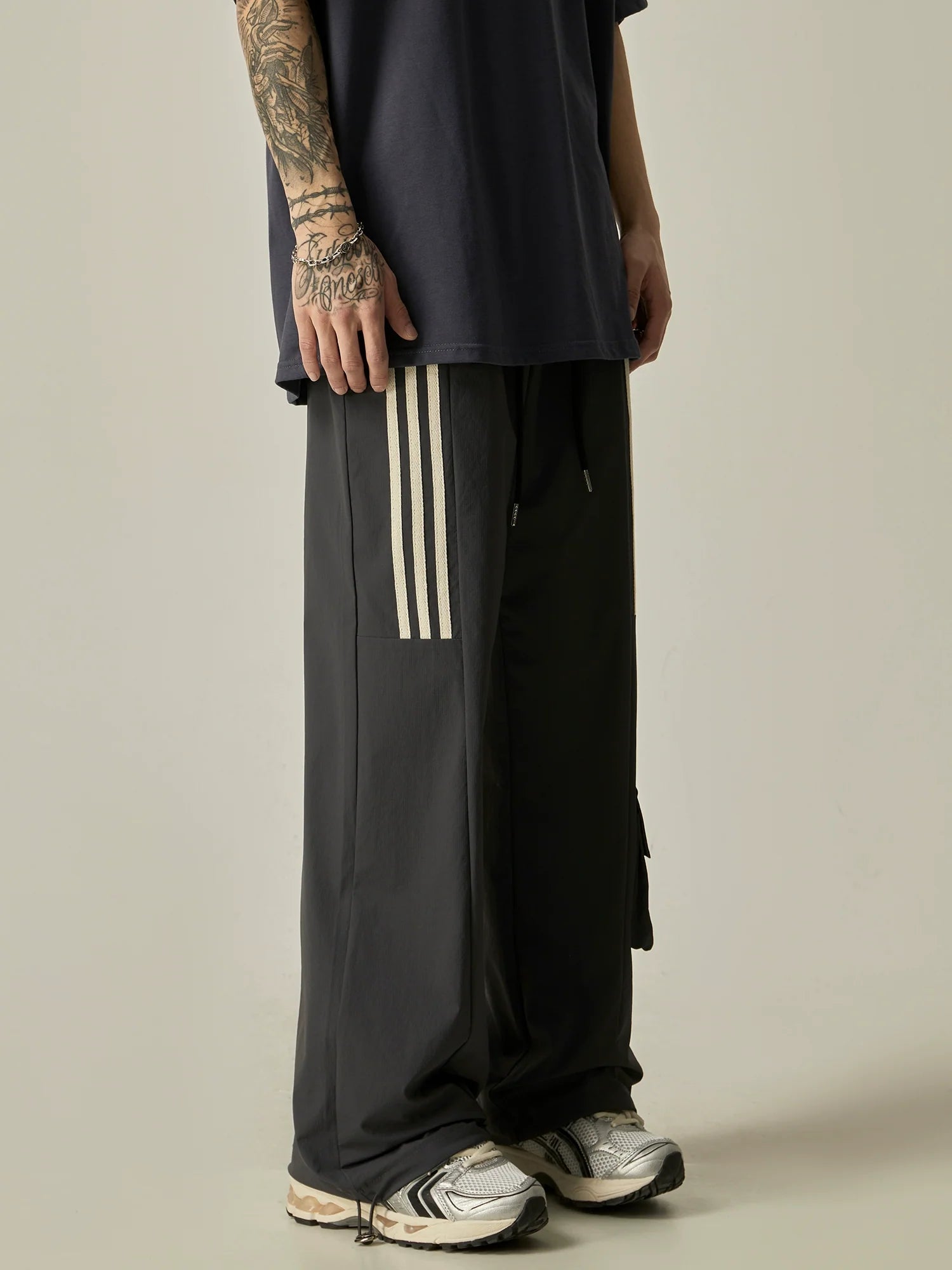 Wide-Leg Triple Stripe Cargo Track Pants