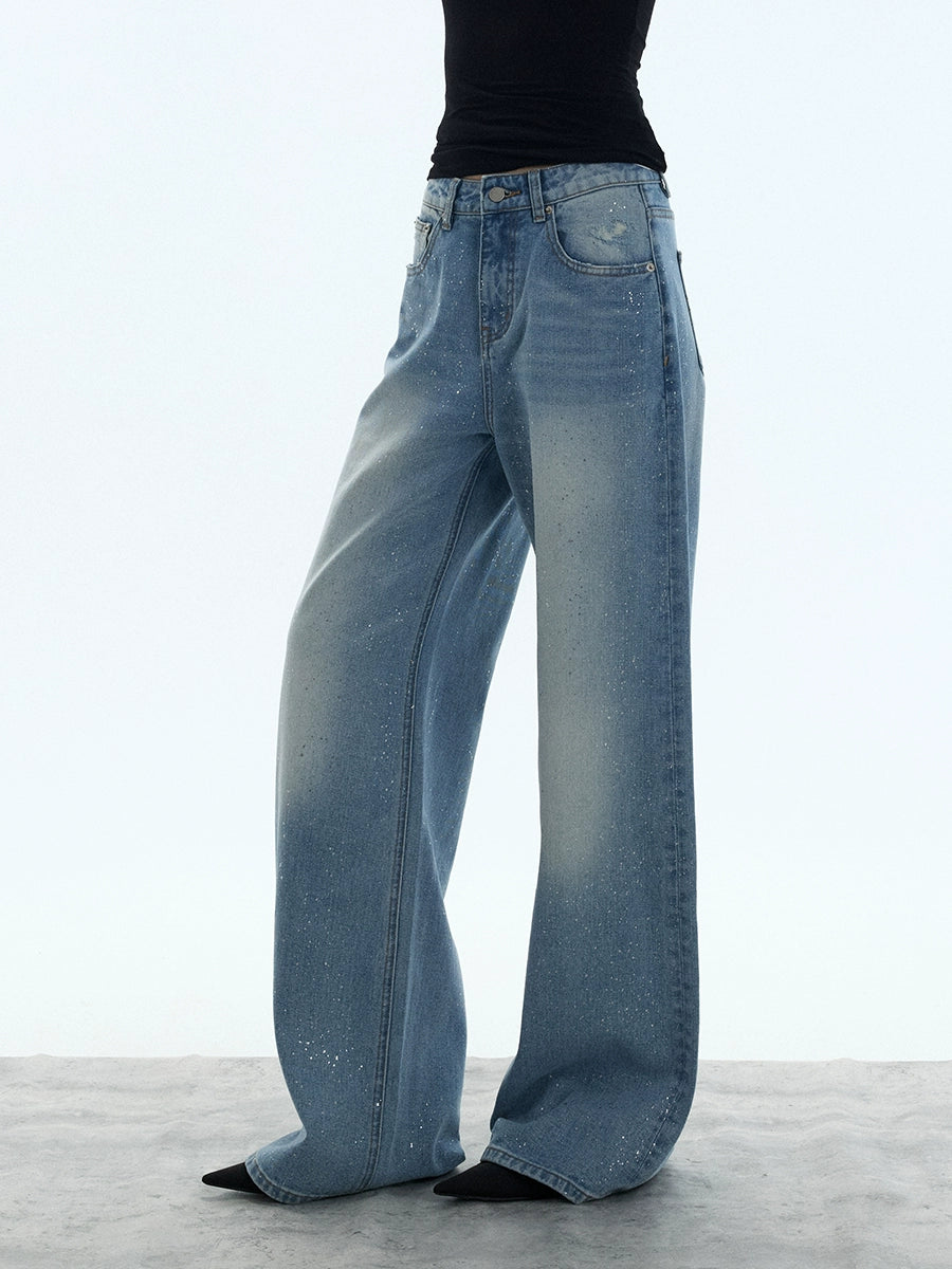 Stardust Fade Glitter Wide‑Leg Jeans