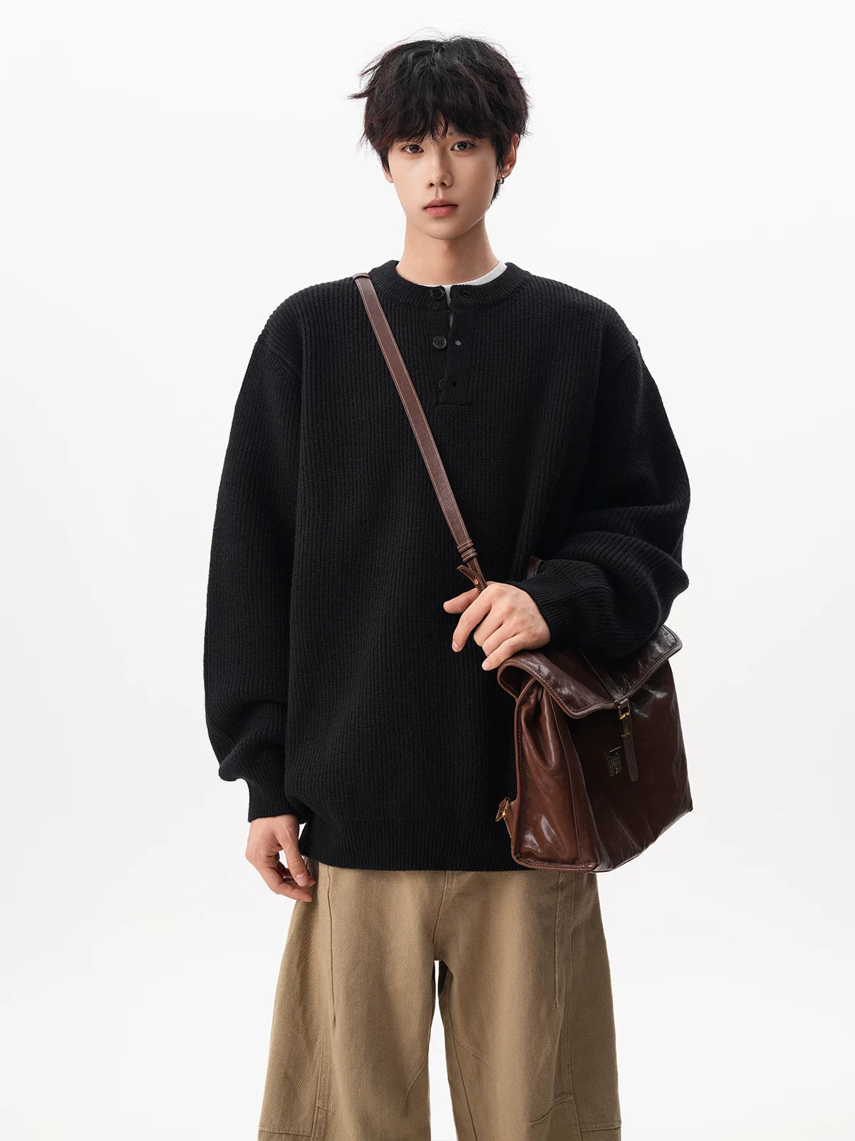 Waffle Henley Knit Sweater