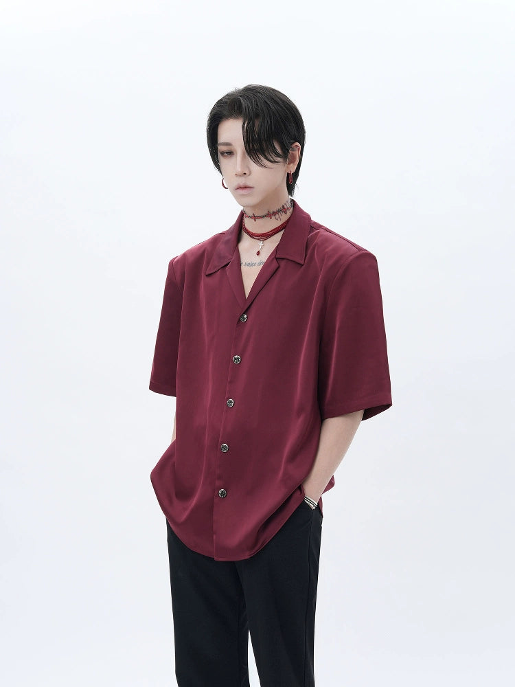 Short-Sleeve Satin Cuban Shirt