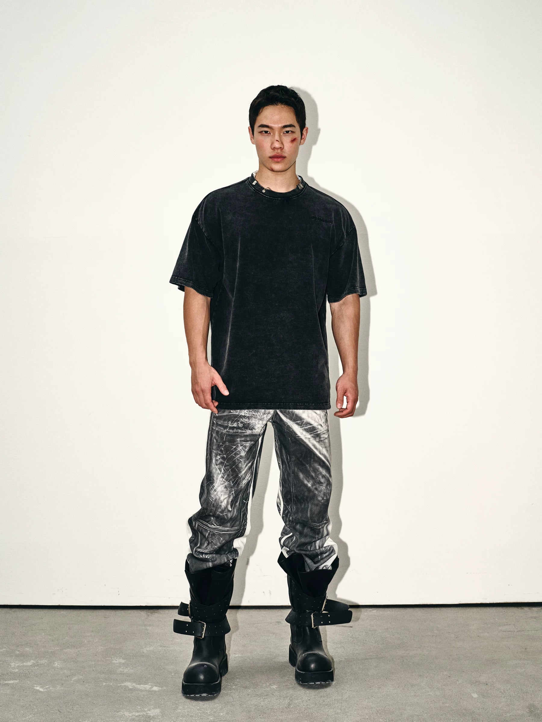 Monochrome Marble Contrast Panel Pants